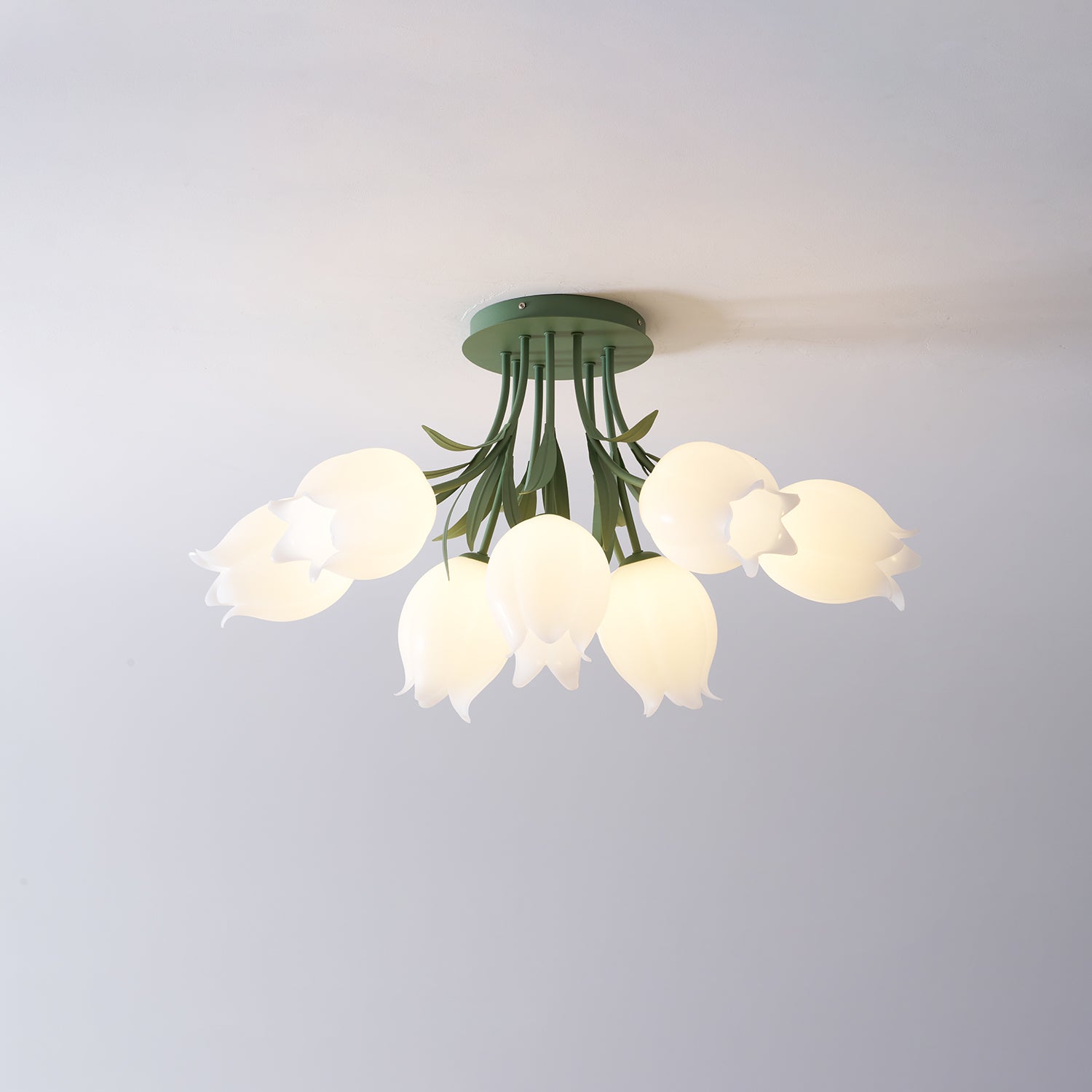 Ceiling Light Metal Acrylic 21.7 in Floral White Green Living Room Bedroom Bathroom Fixture Decorative | Thomler