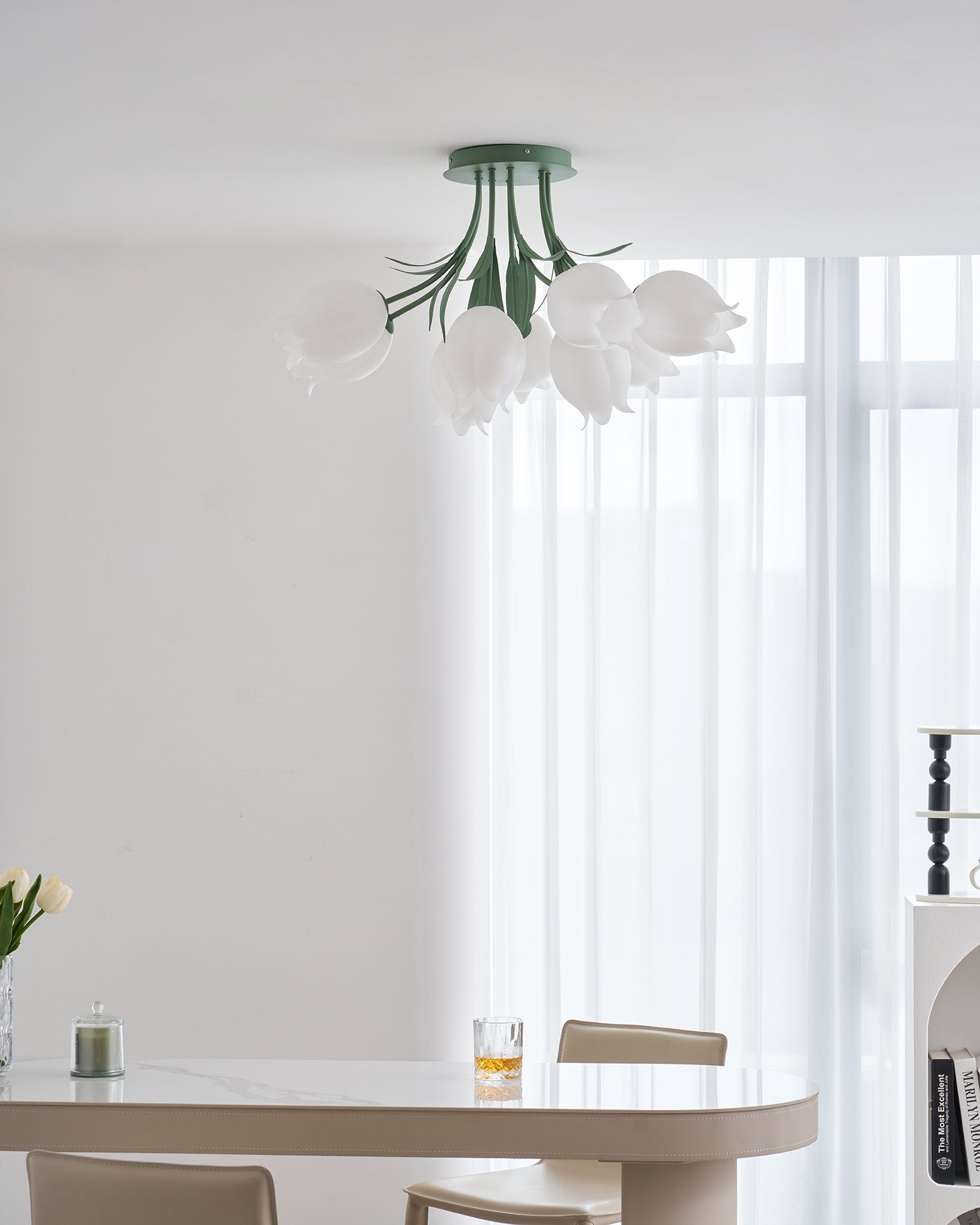 Ceiling Light Metal Acrylic 21.7 in Floral White Green Living Room Bedroom Bathroom Fixture Decorative | Thomler