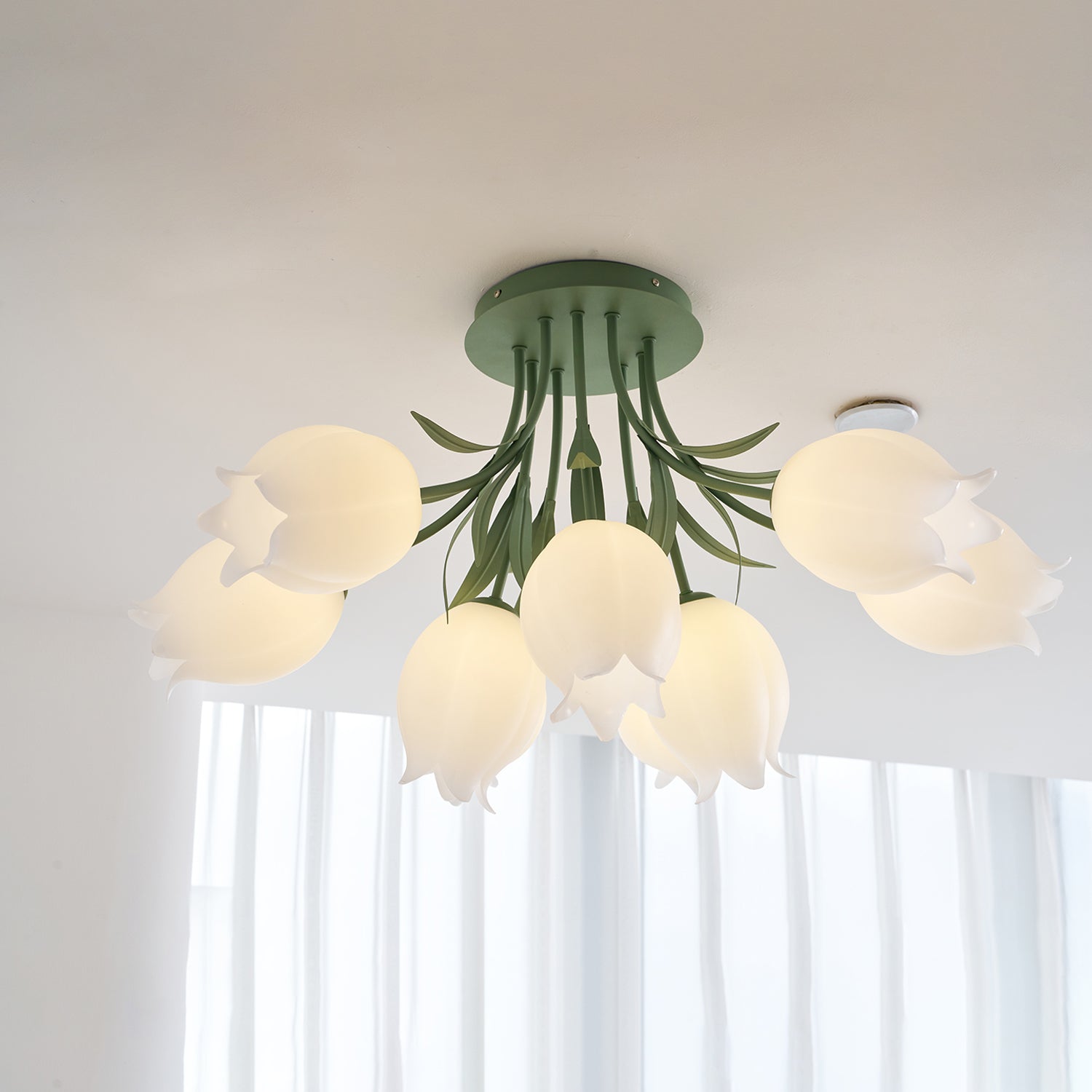 Ceiling Light Metal Acrylic 21.7 in Floral White Green Living Room Bedroom Bathroom Fixture Decorative | Thomler