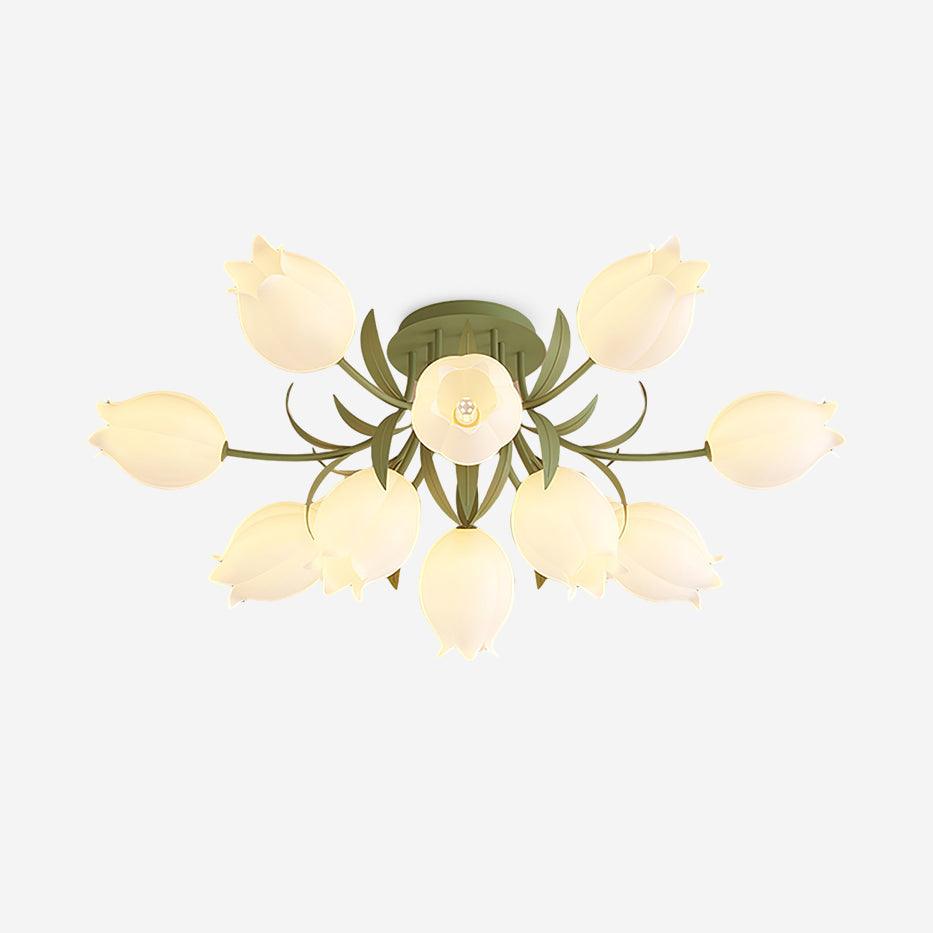 Ceiling Light Metal Acrylic 21.7 in Floral White Green Living Room Bedroom Bathroom Fixture Decorative | Thomler