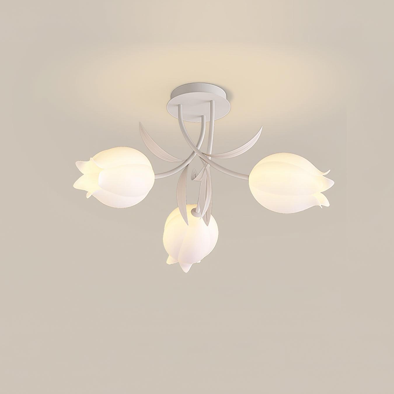 Ceiling Light Metal Acrylic 21.7 in Floral White Green Living Room Bedroom Bathroom Fixture Decorative | Thomler