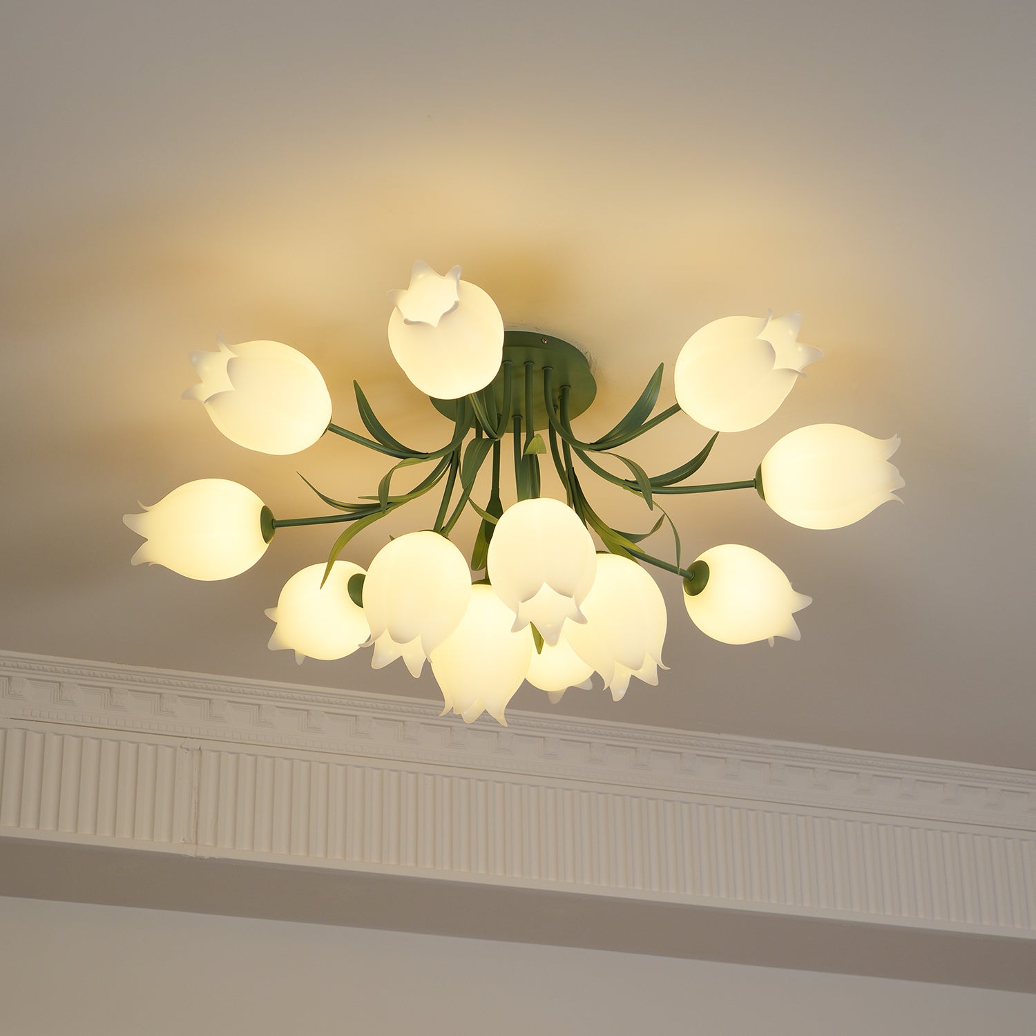 Ceiling Light Metal Acrylic 21.7 in Floral White Green Living Room Bedroom Bathroom Fixture Decorative | Thomler