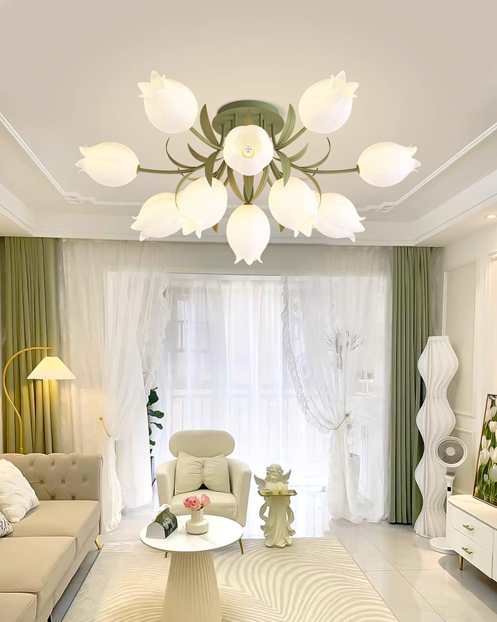 Ceiling Light Metal Acrylic 21.7 in Floral White Green Living Room Bedroom Bathroom Fixture Decorative | Thomler