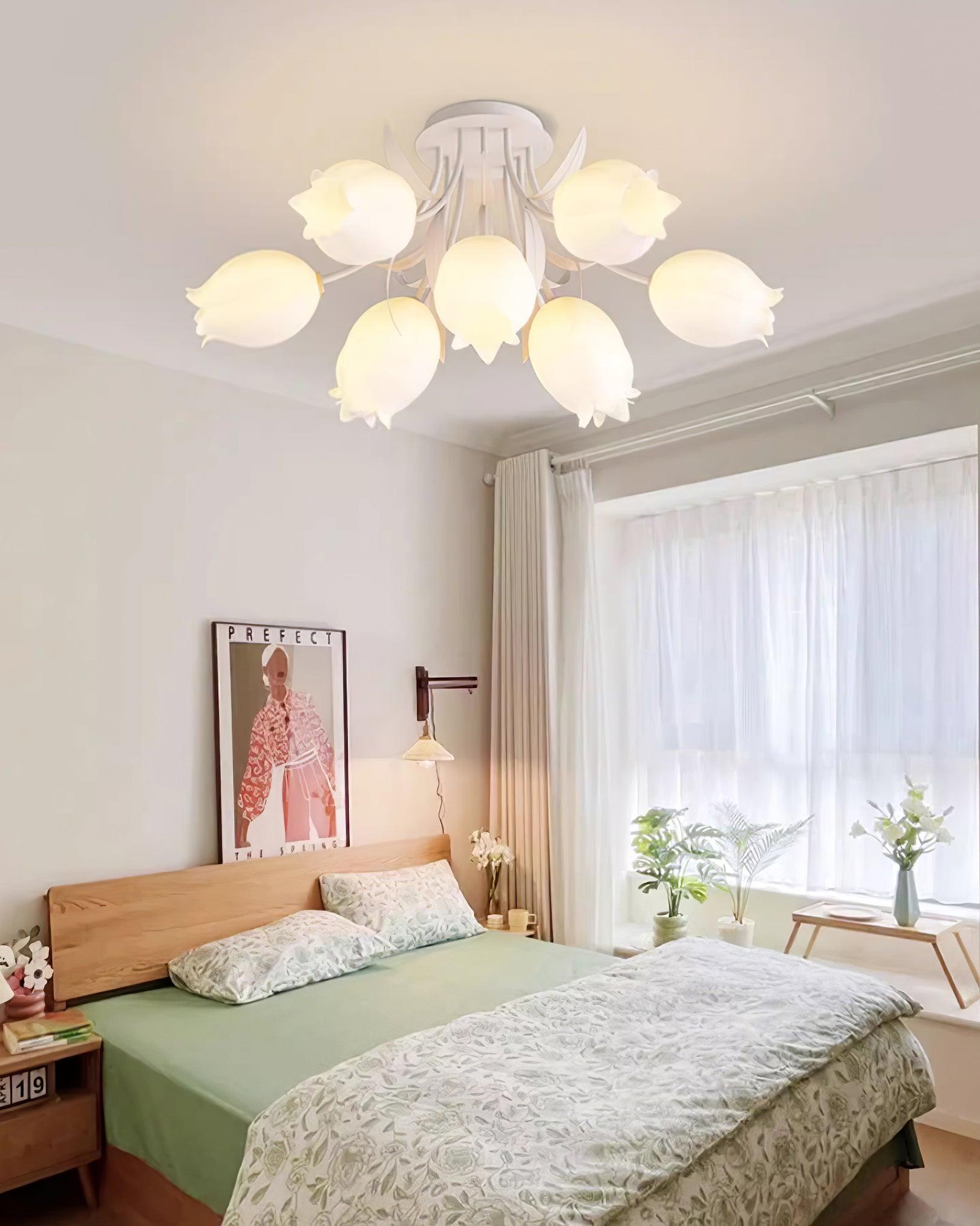 Ceiling Light Metal Acrylic 21.7 in Floral White Green Living Room Bedroom Bathroom Fixture Decorative | Thomler
