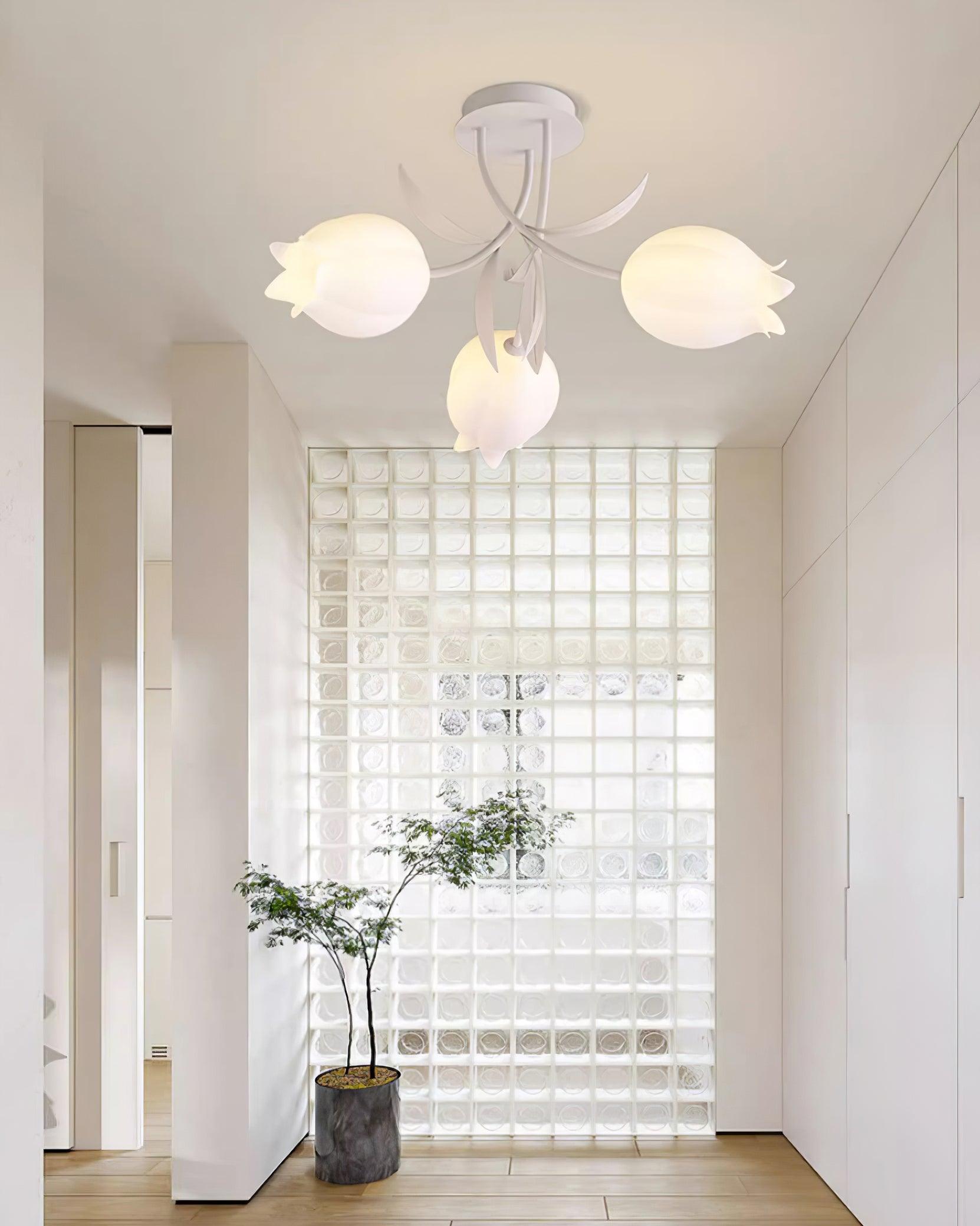 Ceiling Light Metal Acrylic 21.7 in Floral White Green Living Room Bedroom Bathroom Fixture Decorative | Thomler