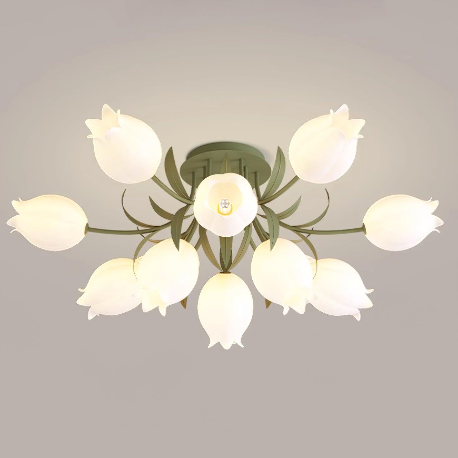 Ceiling Light Metal Acrylic 21.7 in Floral White Green Living Room Bedroom Bathroom Fixture Decorative | Thomler