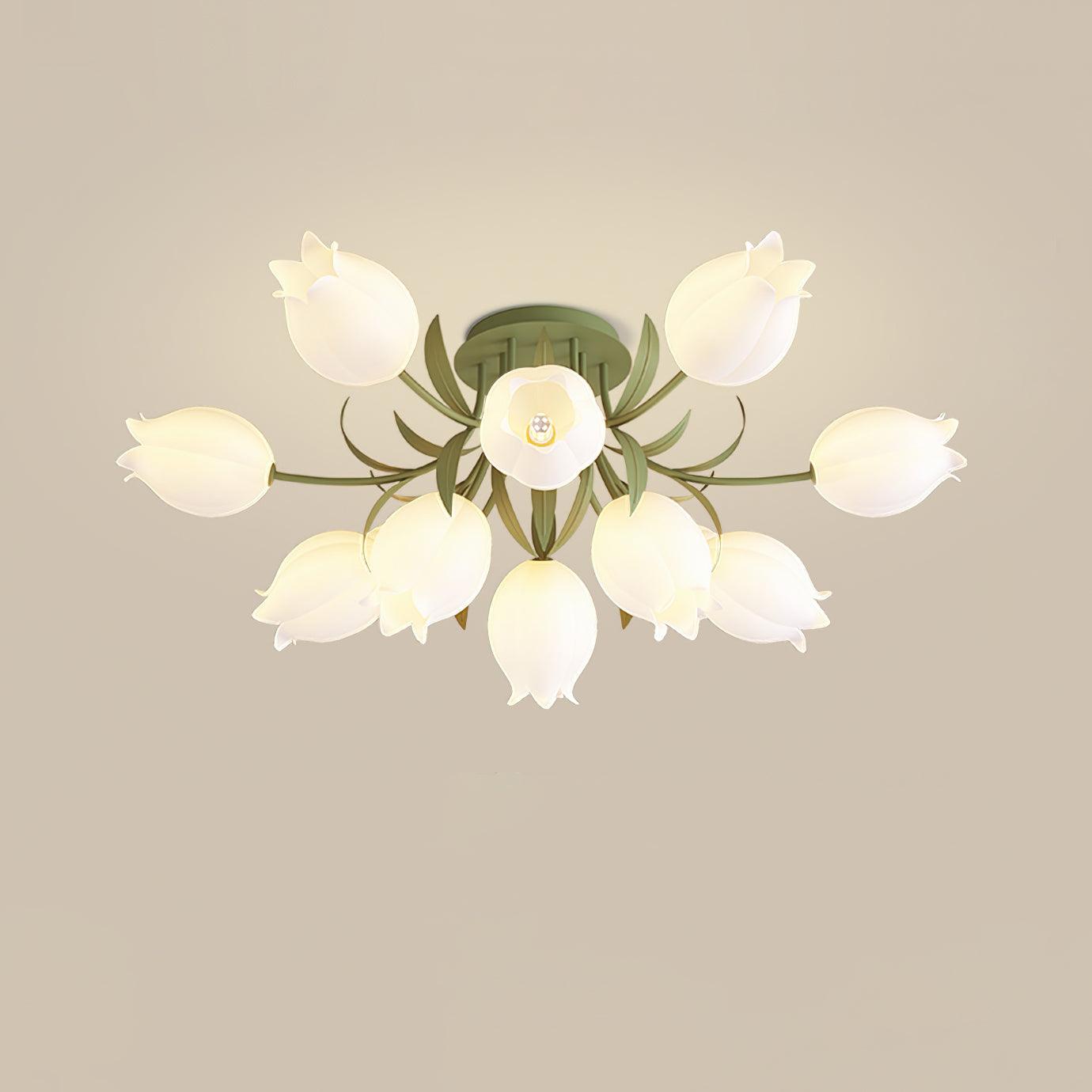 Ceiling Light Metal Acrylic 21.7 in Floral White Green Living Room Bedroom Bathroom Fixture Decorative | Thomler