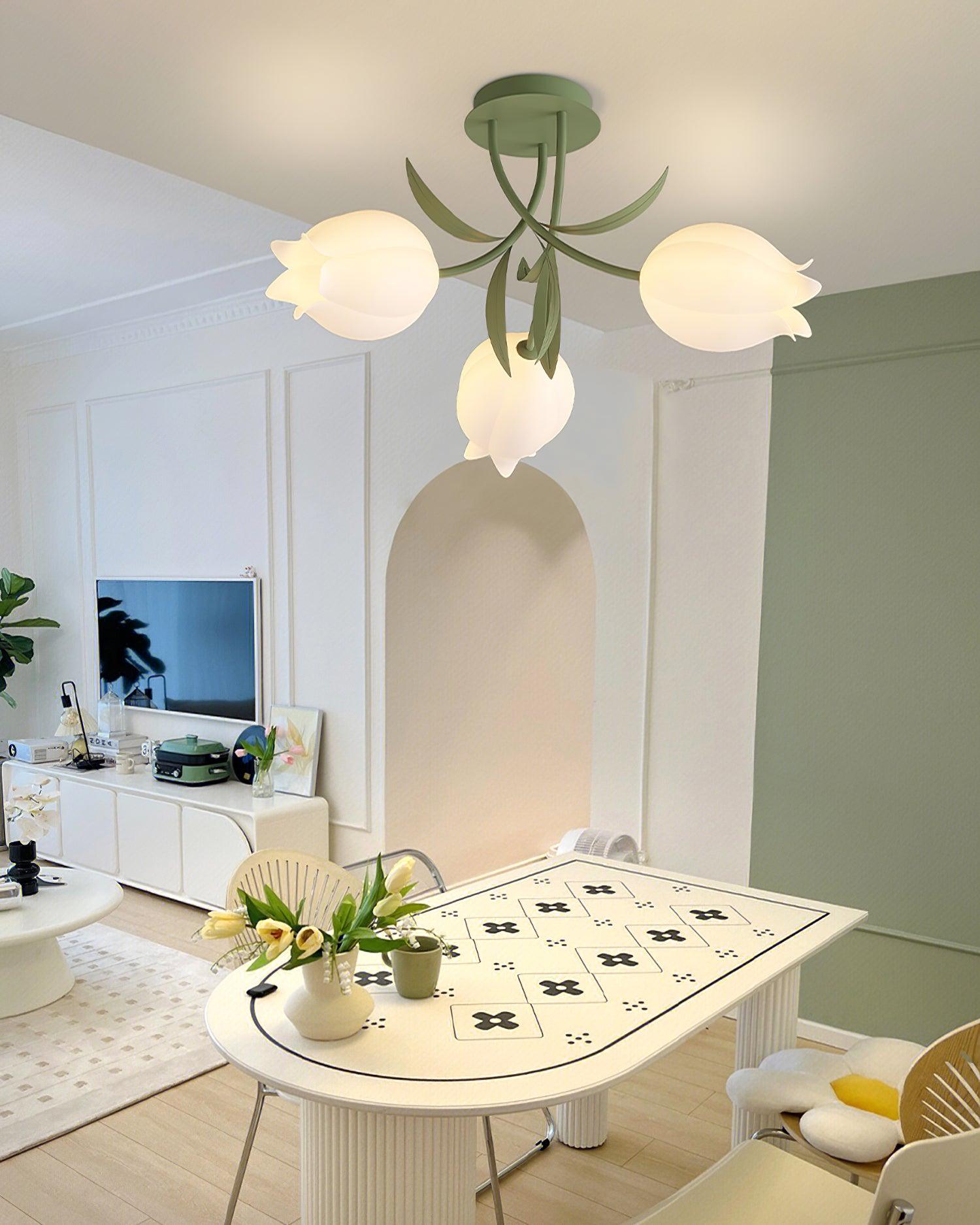 Ceiling Light Metal Acrylic 21.7 in Floral White Green Living Room Bedroom Bathroom Fixture Decorative | Thomler