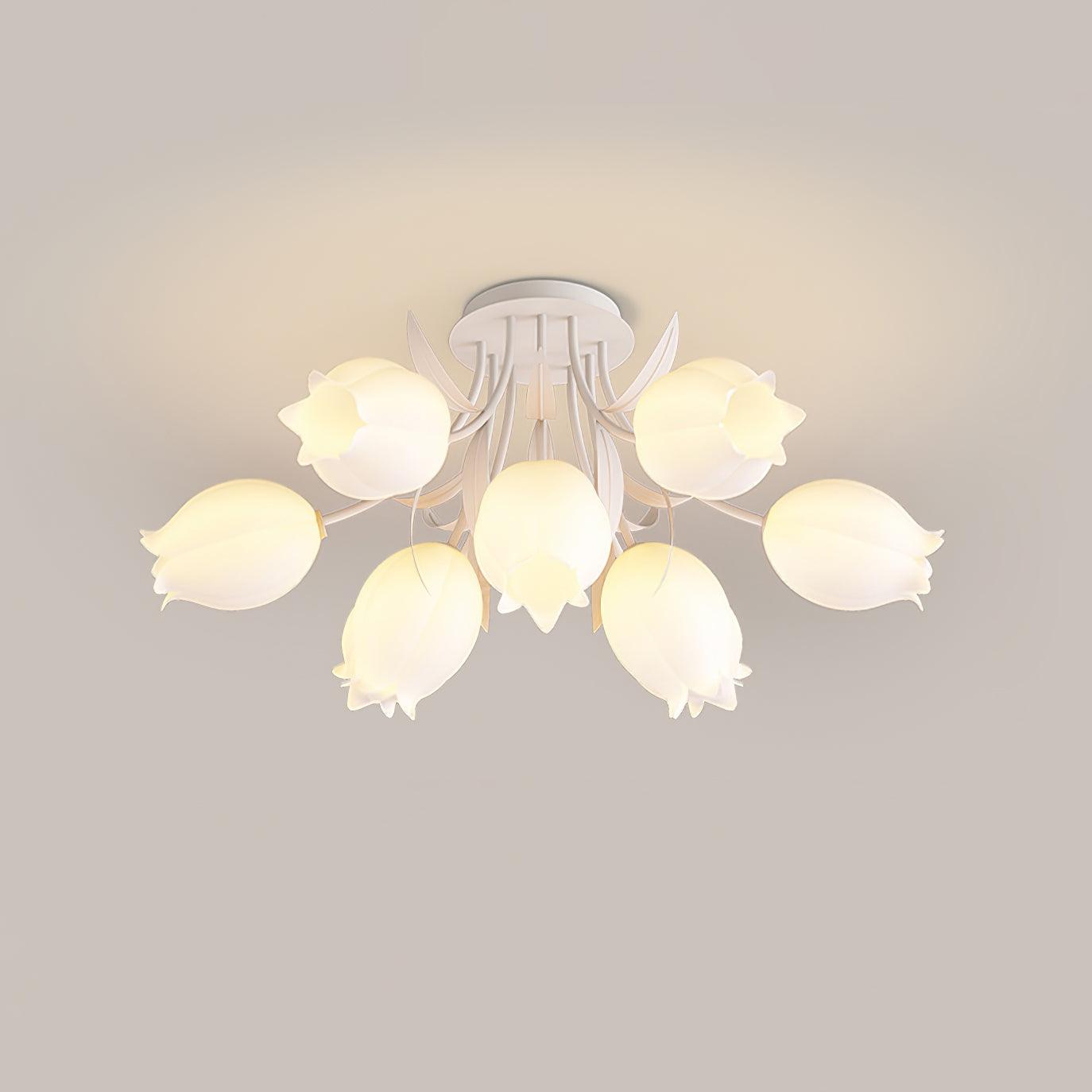 Ceiling Light Metal Acrylic 21.7 in Floral White Green Living Room Bedroom Bathroom Fixture Decorative | Thomler