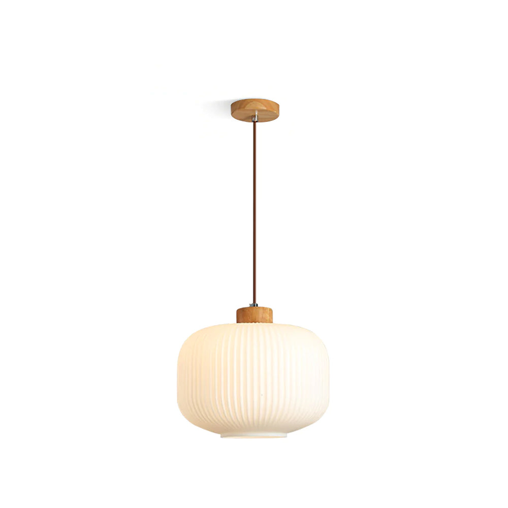 Pendant Light Wood Glass 16.1 in Modern Indoor Ceiling Fixture White LED Edison Compatible | Thomler