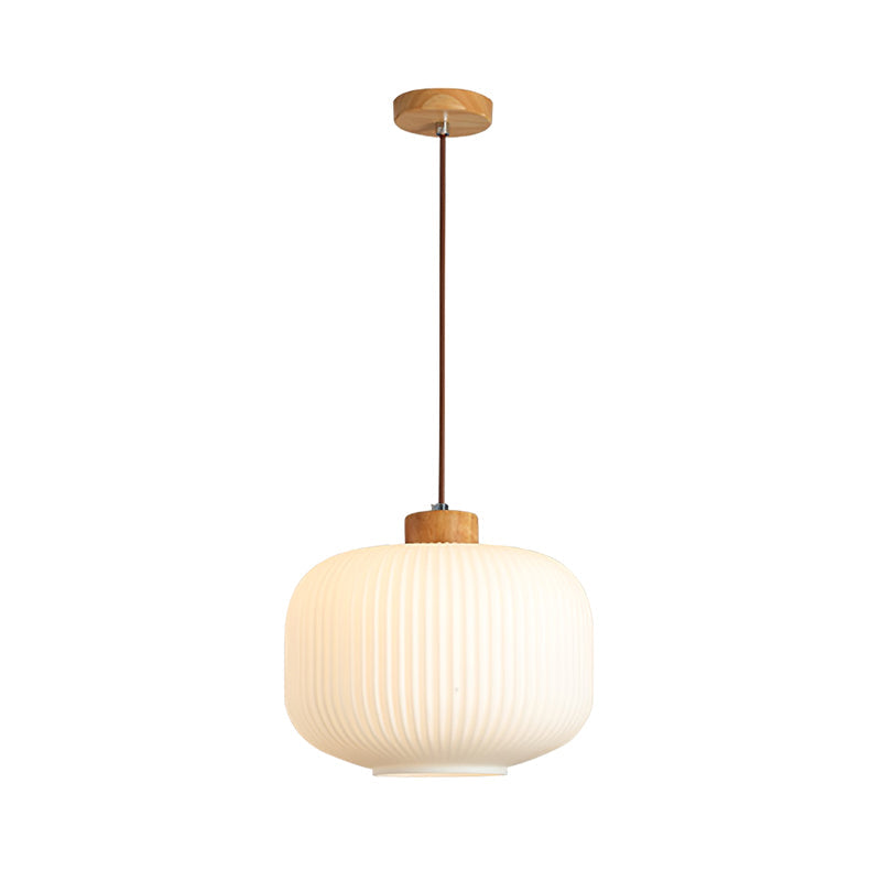 Pendant Light Wood Glass 16.1 in Modern Indoor Ceiling Fixture White LED Edison Compatible | Thomler