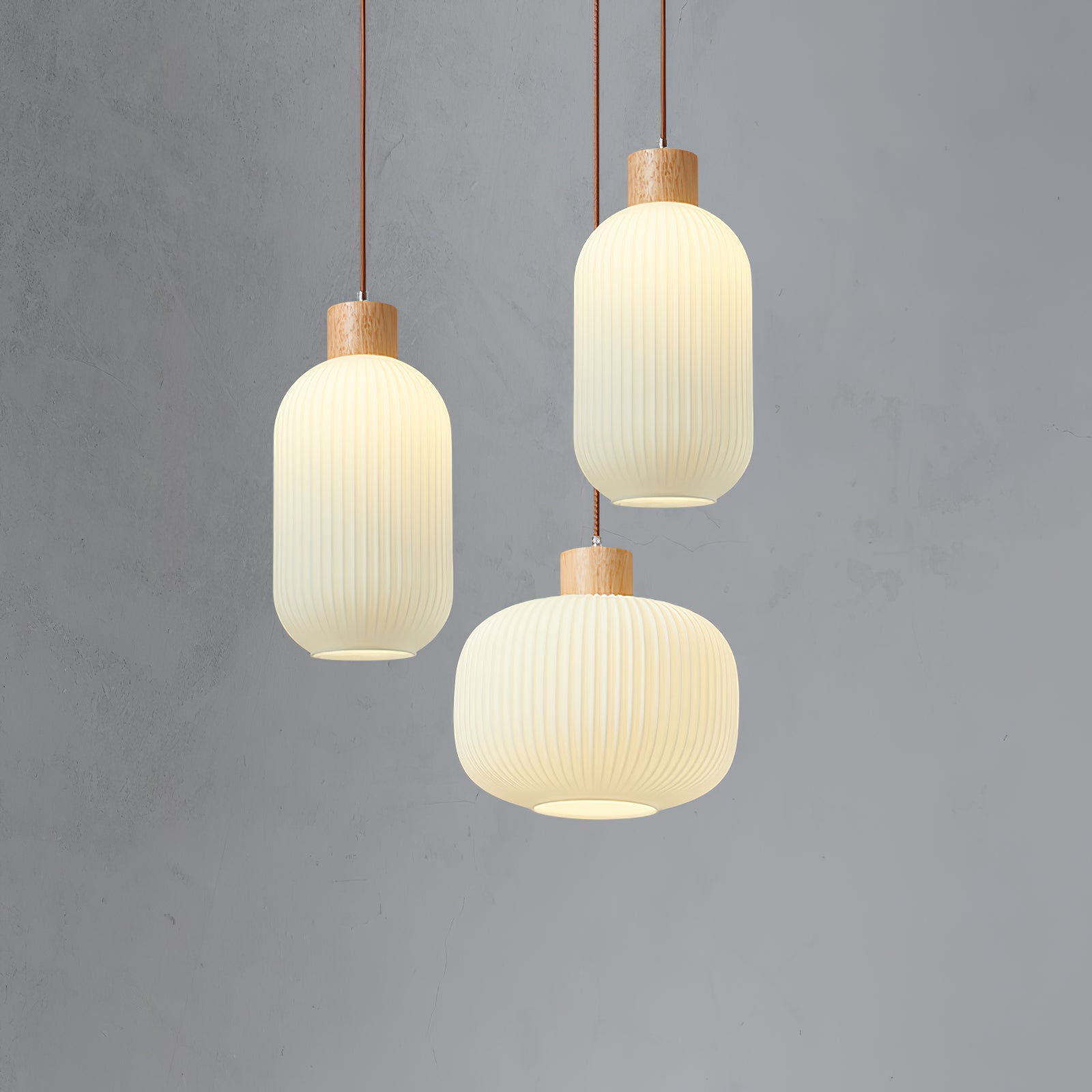 Pendant Light Wood Glass 16.1 in Modern Indoor Ceiling Fixture White LED Edison Compatible | Thomler
