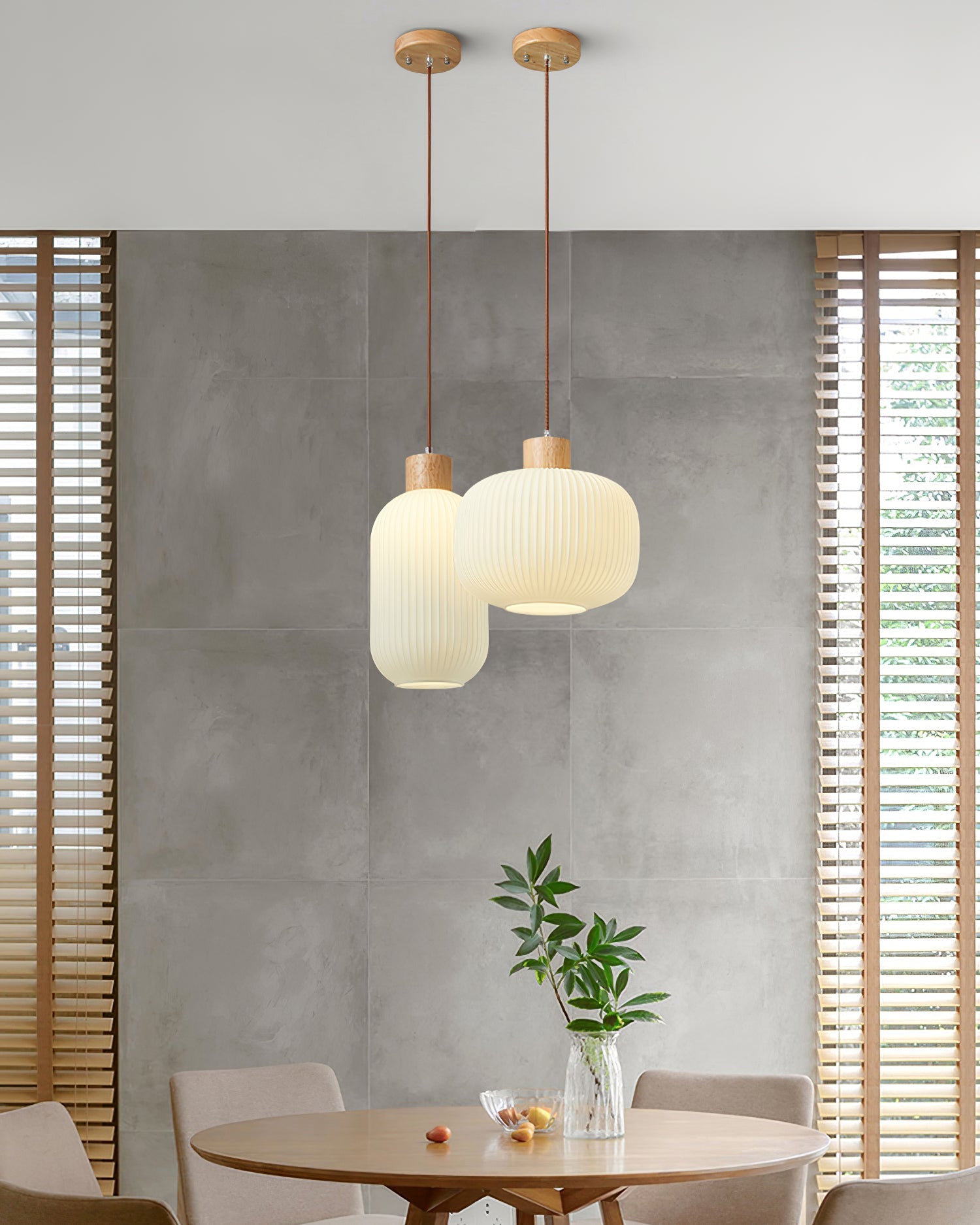 Pendant Light Wood Glass 16.1 in Modern Indoor Ceiling Fixture White LED Edison Compatible | Thomler