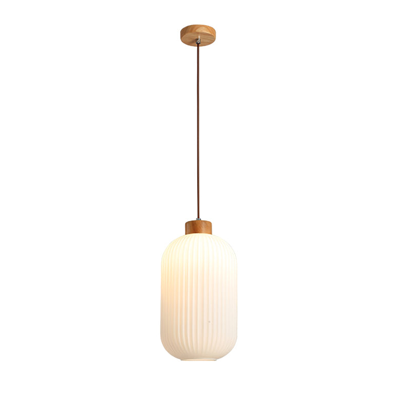 Pendant Light Wood Glass 16.1 in Modern Indoor Ceiling Fixture White LED Edison Compatible | Thomler