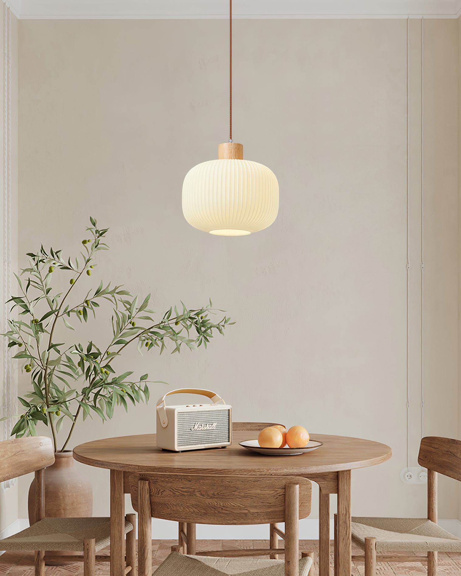 Pendant Light Wood Glass 16.1 in Modern Indoor Ceiling Fixture White LED Edison Compatible | Thomler