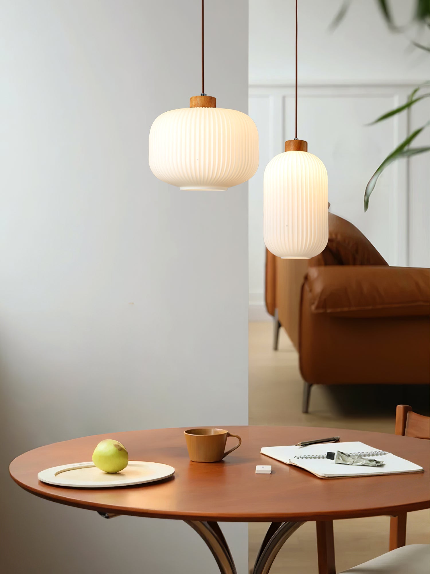 Pendant Light Wood Glass 16.1 in Modern Indoor Ceiling Fixture White LED Edison Compatible | Thomler