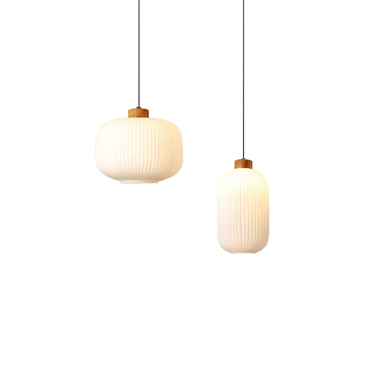 Pendant Light Wood Glass 16.1 in Modern Indoor Ceiling Fixture White LED Edison Compatible | Thomler