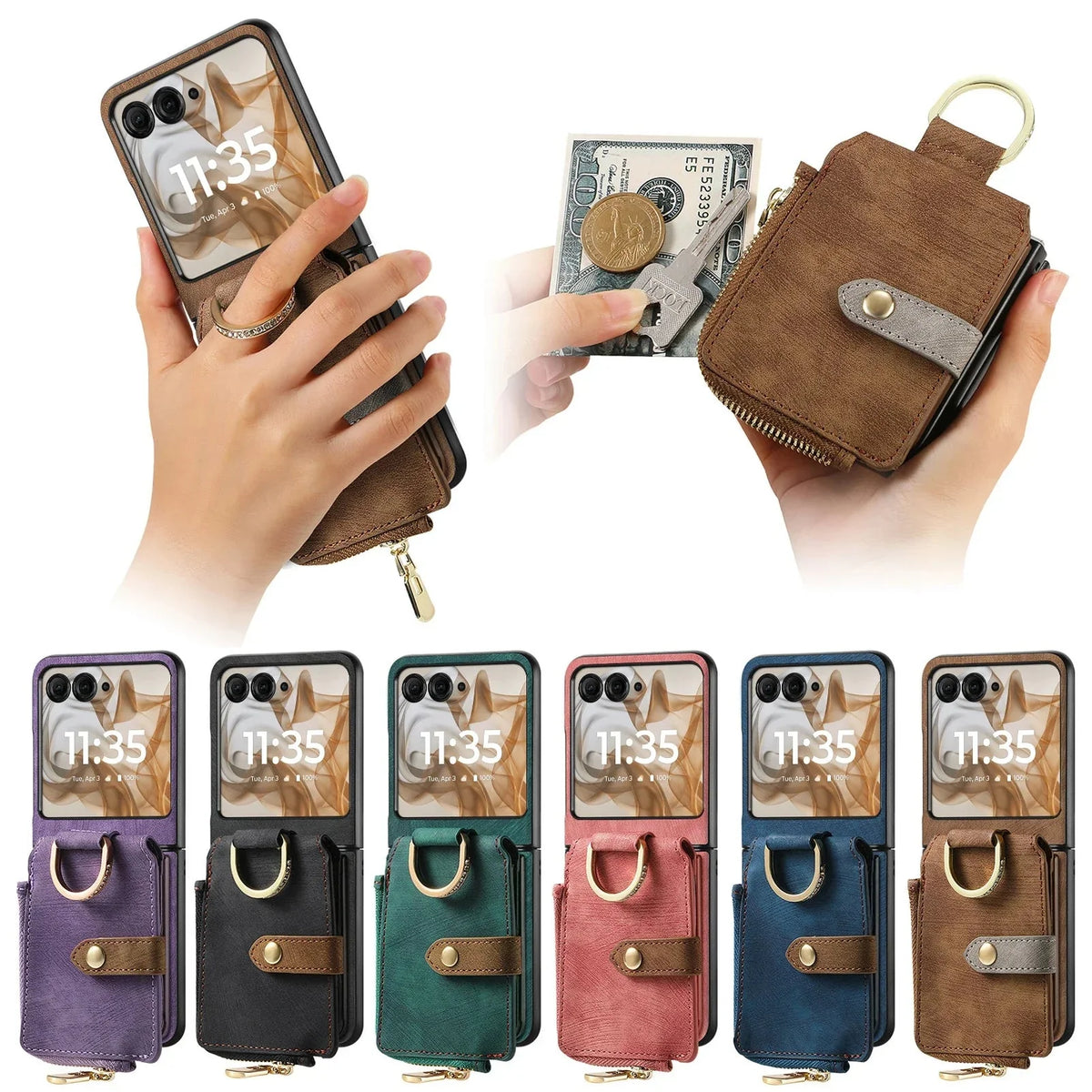 Foldable Phone Wallet Case with Zipper Pouch & Card Slots for Motorola Razr 2023-2026 Models – Protective PU Leather Cover with Magnetic | Thomler