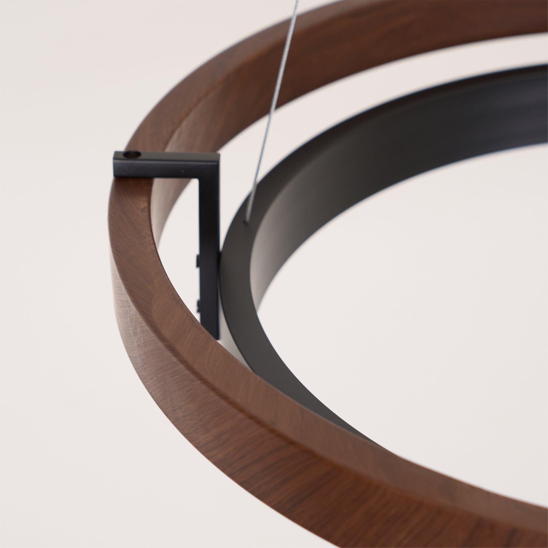Chandelier LED Double Ring 23.6 in Ceiling Light Walnut Black Modern Living Room Dining Hanging Fixture | Thomler