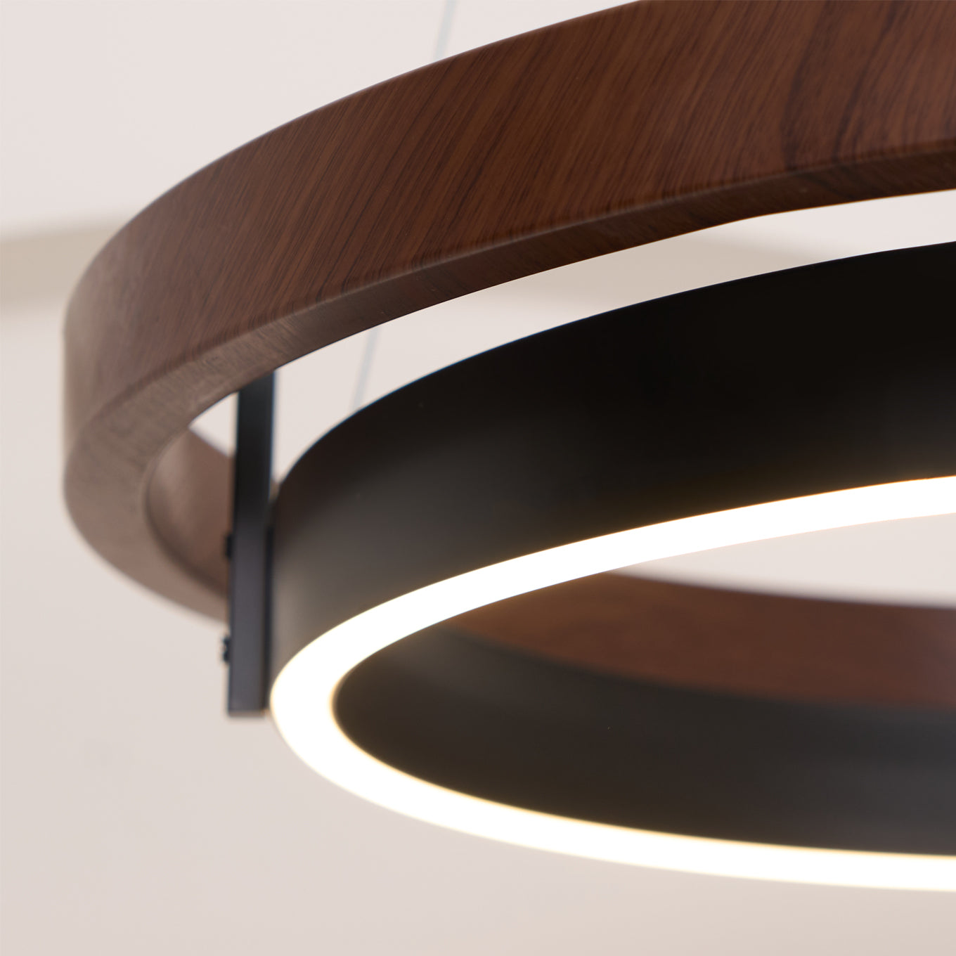 Chandelier LED Double Ring 23.6 in Ceiling Light Walnut Black Modern Living Room Dining Hanging Fixture | Thomler