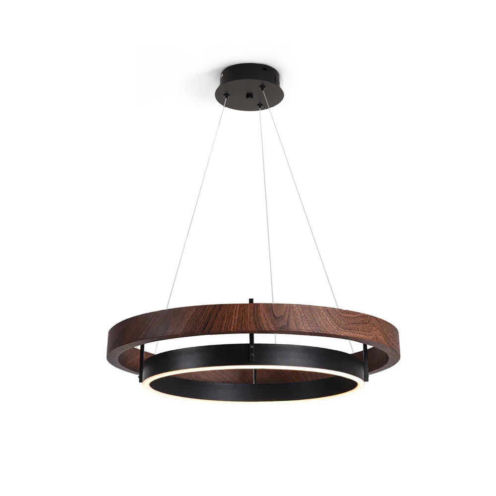 Chandelier LED Double Ring 23.6 in Ceiling Light Walnut Black Modern Living Room Dining Hanging Fixture | Thomler