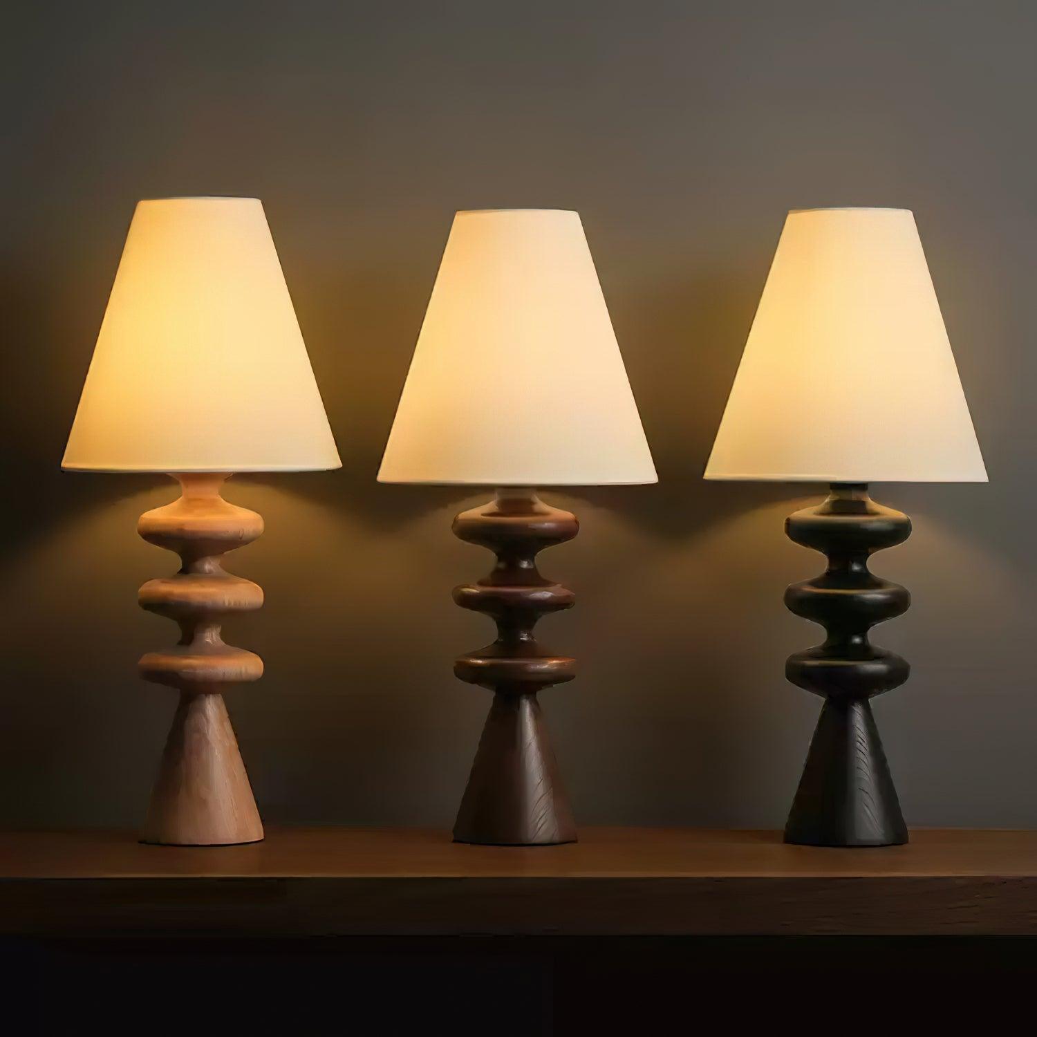 Sculptural Wood Table Lamp with Fabric Shade 20 Inches Tall for Bedside Reading Light Living Room Desk Accent Nightstand Lighting Modern Hom | Thomler