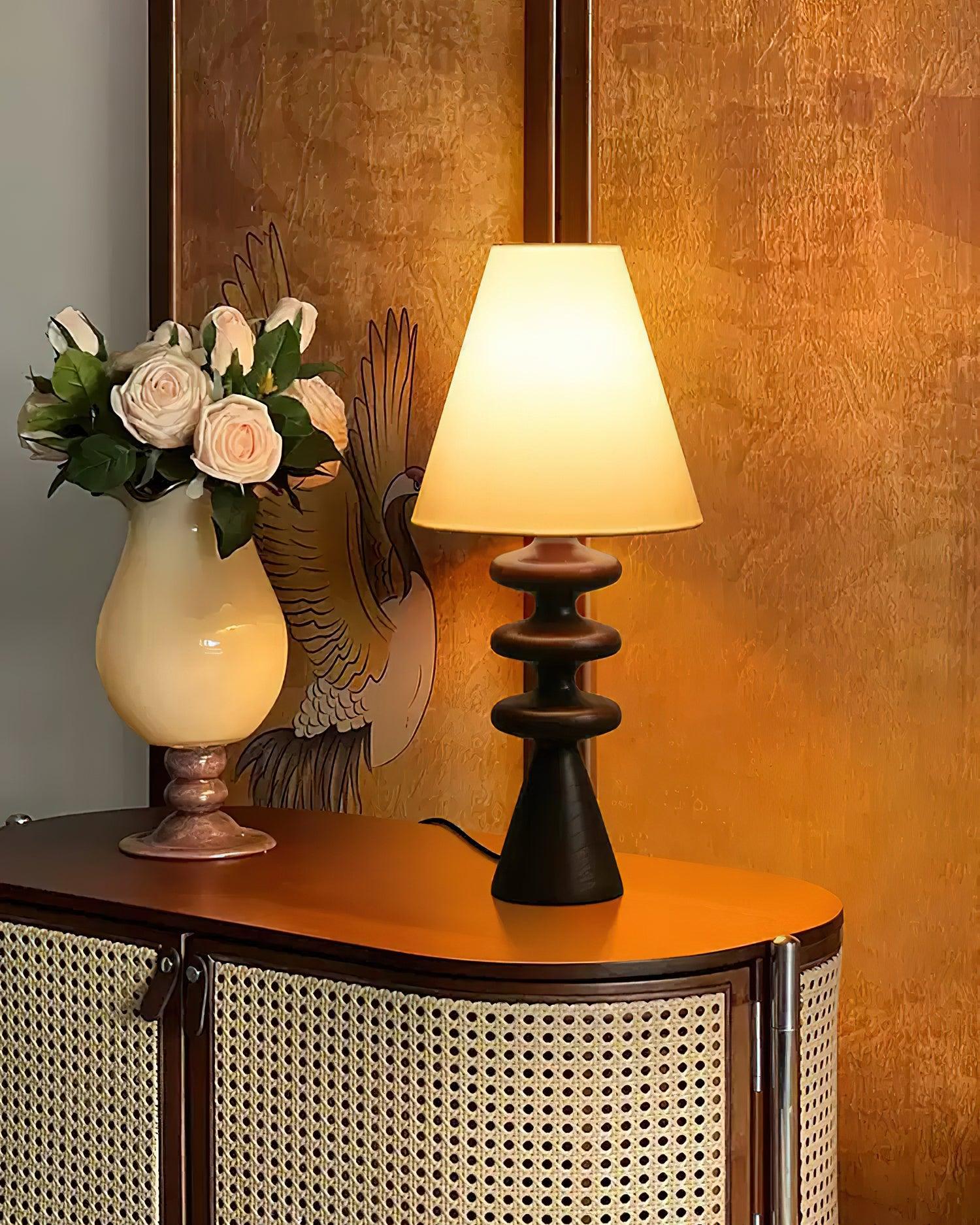 Sculptural Wood Table Lamp with Fabric Shade 20 Inches Tall for Bedside Reading Light Living Room Desk Accent Nightstand Lighting Modern Hom | Thomler