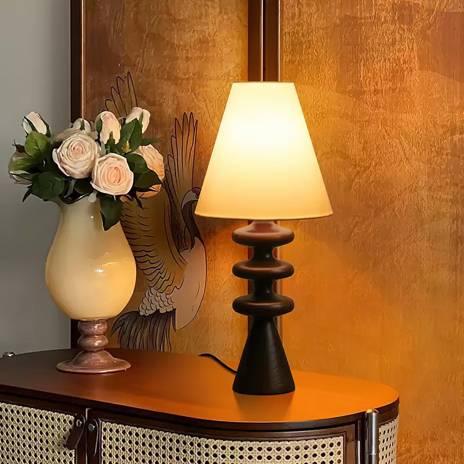 Sculptural Wood Table Lamp with Fabric Shade 20 Inches Tall for Bedside Reading Light Living Room Desk Accent Nightstand Lighting Modern Hom | Thomler