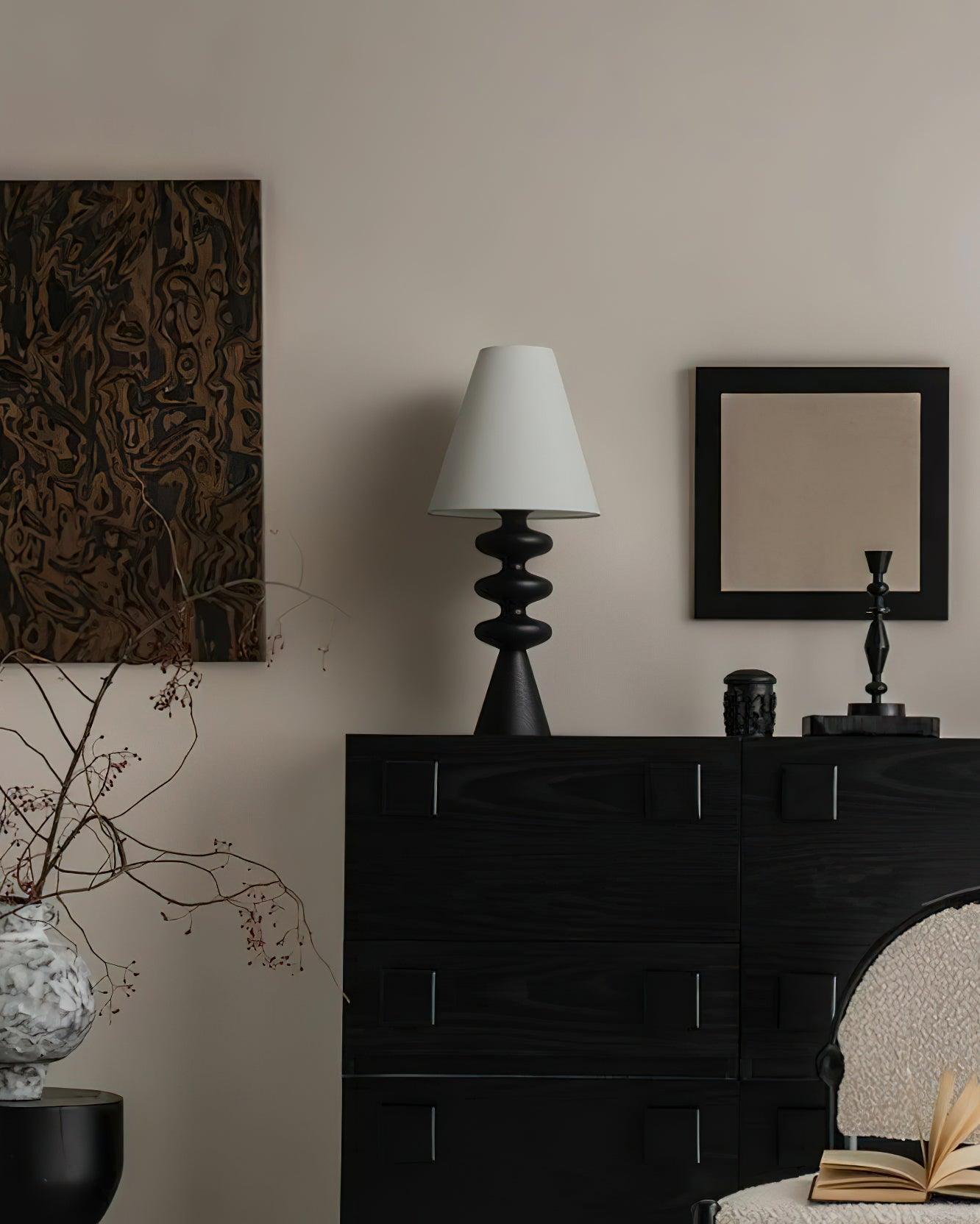 Sculptural Wood Table Lamp with Fabric Shade 20 Inches Tall for Bedside Reading Light Living Room Desk Accent Nightstand Lighting Modern Hom | Thomler
