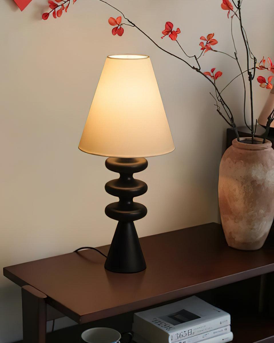 Sculptural Wood Table Lamp with Fabric Shade 20 Inches Tall for Bedside Reading Light Living Room Desk Accent Nightstand Lighting Modern Hom | Thomler