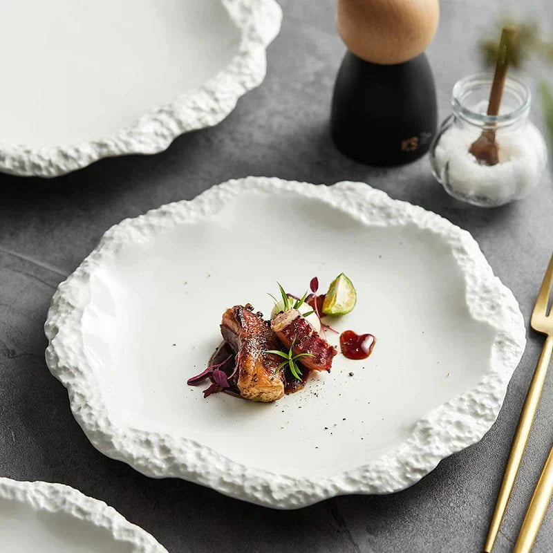 Dinner Plate Ceramic 10.5 in Rustic Dining Kitchen Serving Porcelain Tableware Large Meal Plate | Thomler