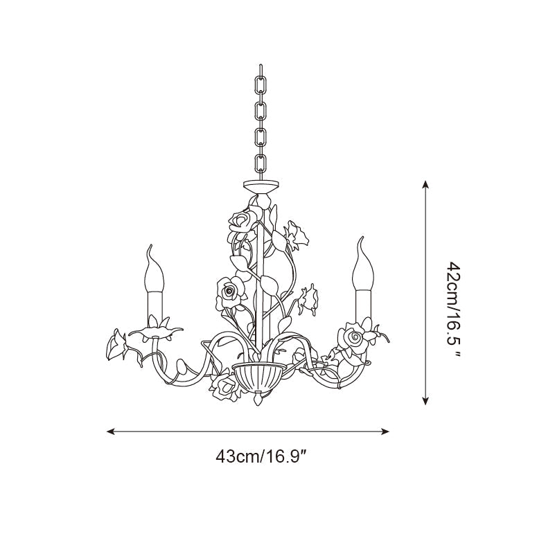 Chandelier Metal Ceramic 30.3 in Multi Arm Pink White Dining Room Ceiling Light Floral Decorative Hanging Fixture | Thomler