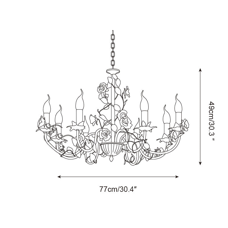 Chandelier Metal Ceramic 30.3 in Multi Arm Pink White Dining Room Ceiling Light Floral Decorative Hanging Fixture | Thomler