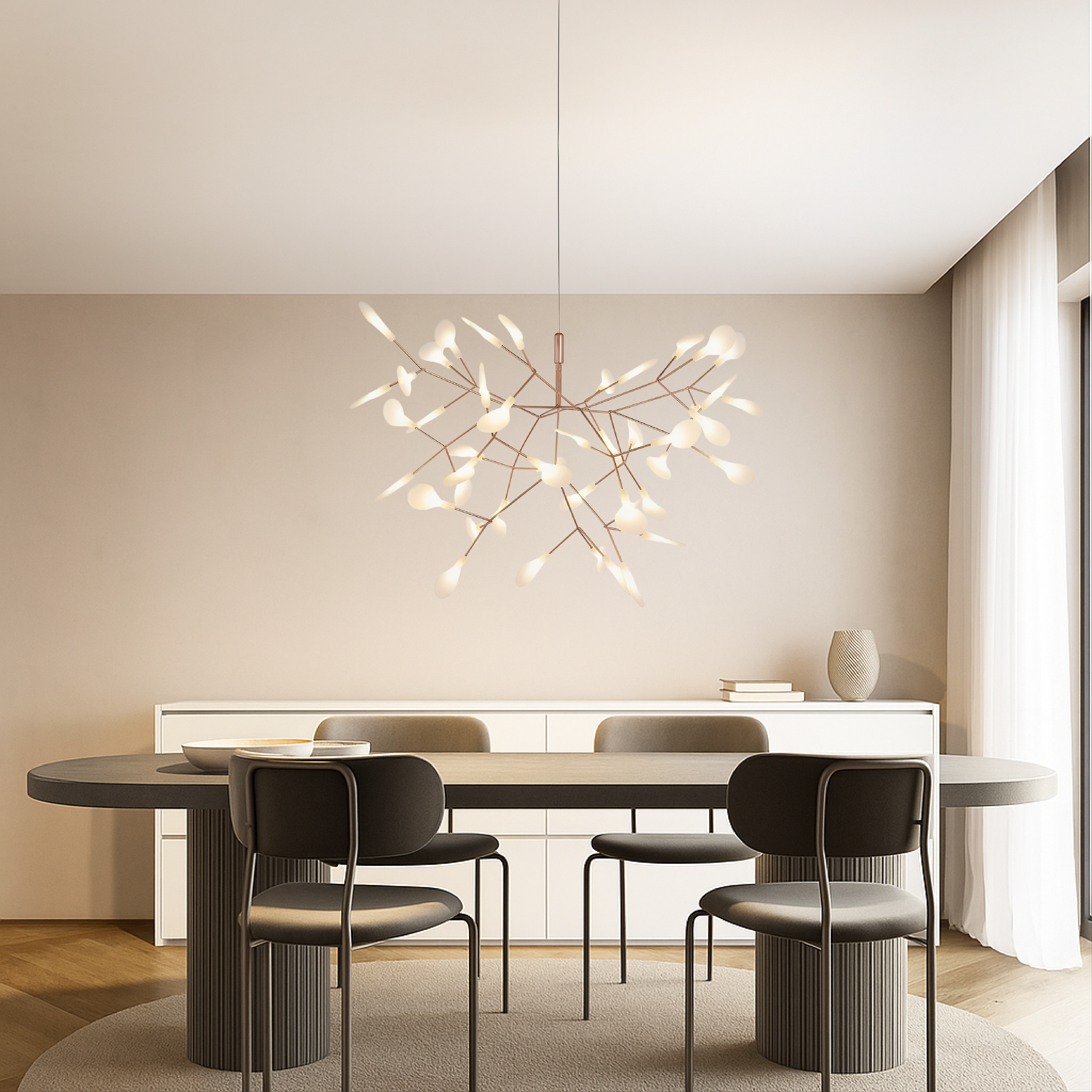 Pendant Light Metal 72.0 cm Rose Gold Dining Room LED Ceiling Fixture Modern Branch Chandelier | Thomler