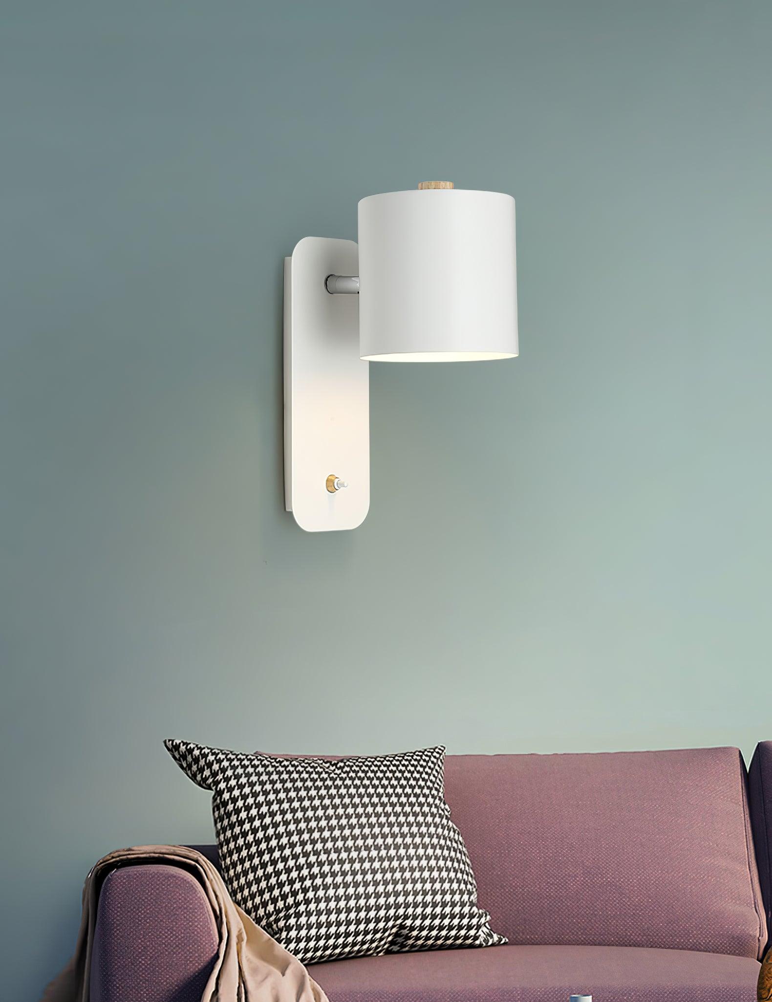 Rotatable Cylinder Wall Lamp Metal Wood 11.8 in Indoor Bedroom Living Room Lighting 350° Adjustable Minimalist Macaron Colors | Thomler