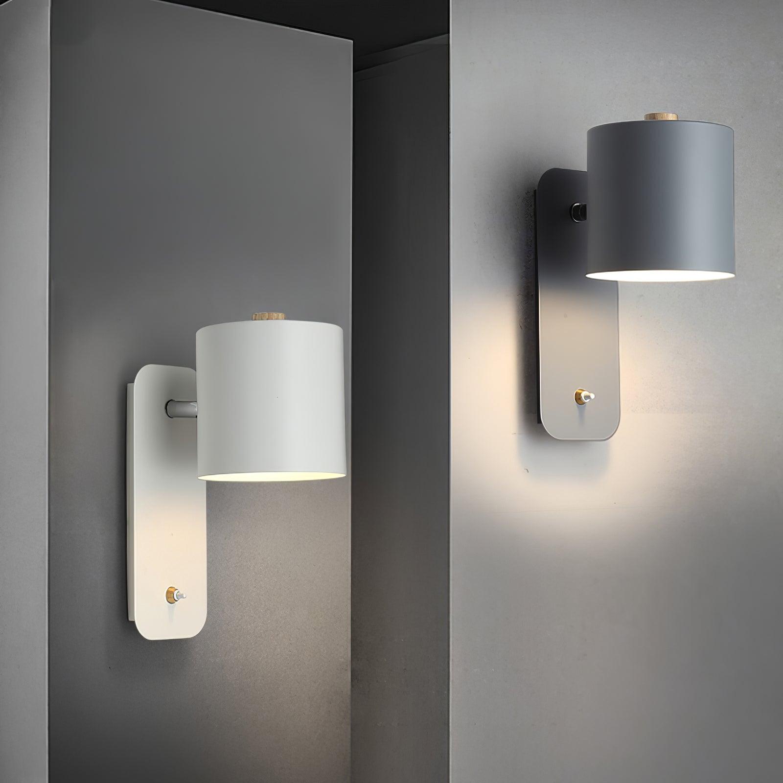 Rotatable Cylinder Wall Lamp Metal Wood 11.8 in Indoor Bedroom Living Room Lighting 350° Adjustable Minimalist Macaron Colors | Thomler
