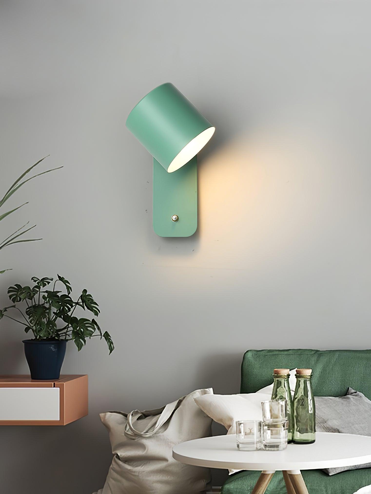 Rotatable Cylinder Wall Lamp Metal Wood 11.8 in Indoor Bedroom Living Room Lighting 350° Adjustable Minimalist Macaron Colors | Thomler