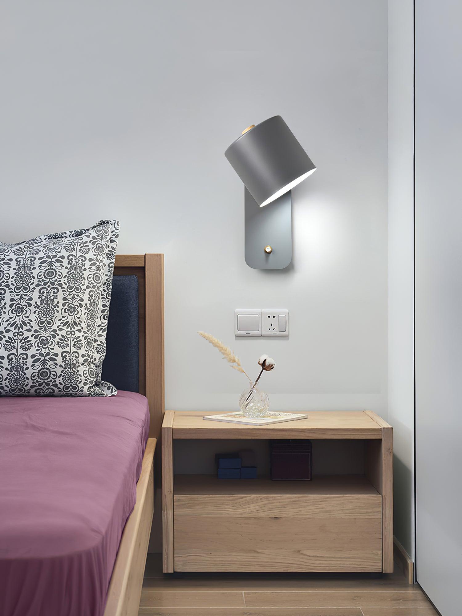 Rotatable Cylinder Wall Lamp Metal Wood 11.8 in Indoor Bedroom Living Room Lighting 350° Adjustable Minimalist Macaron Colors | Thomler