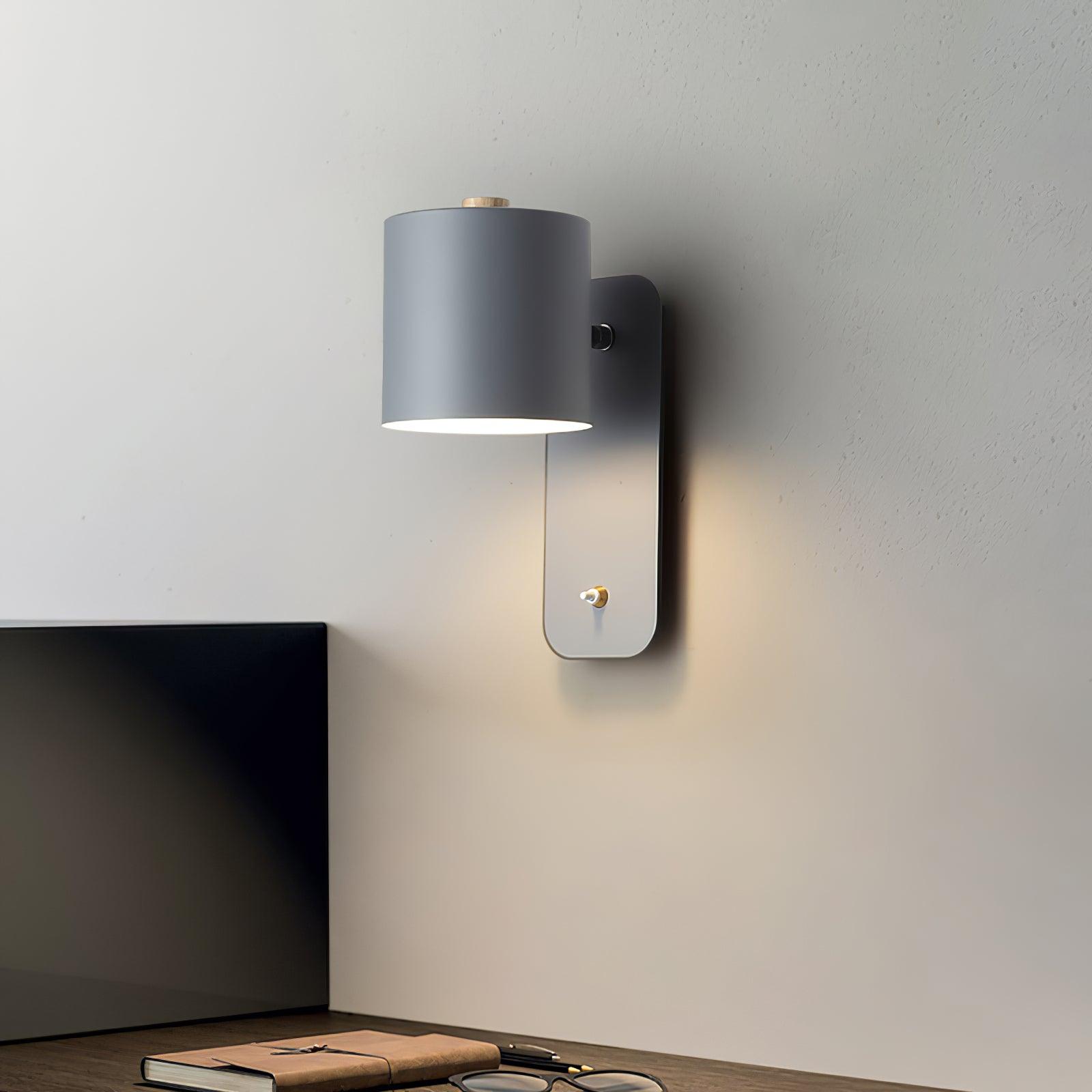 Rotatable Cylinder Wall Lamp Metal Wood 11.8 in Indoor Bedroom Living Room Lighting 350° Adjustable Minimalist Macaron Colors | Thomler