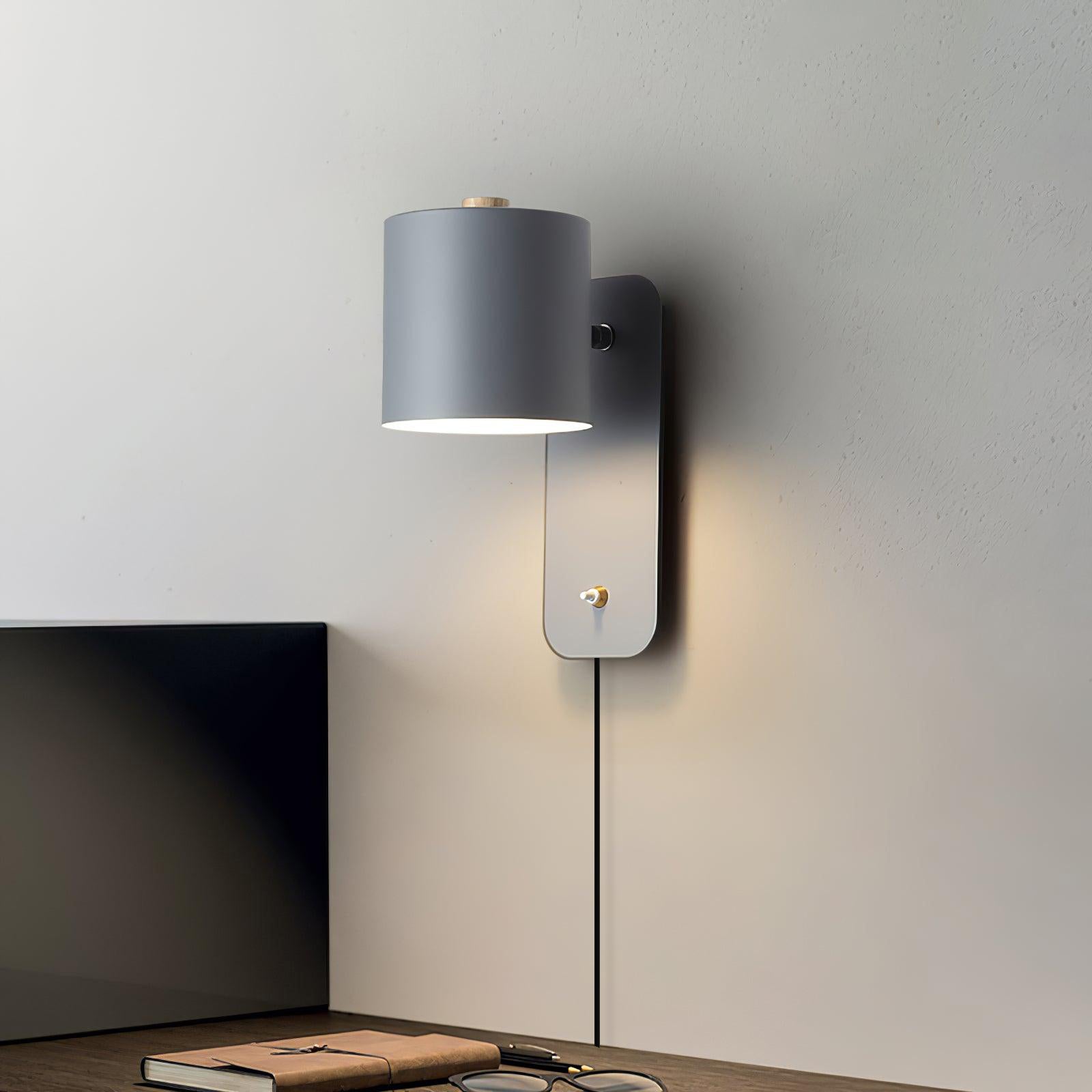 Rotatable Cylinder Plug-In Wall Lamp 11.8 in Metal Indoor Bedroom Living Room LED Edison Light White Grey Green Black | Thomler