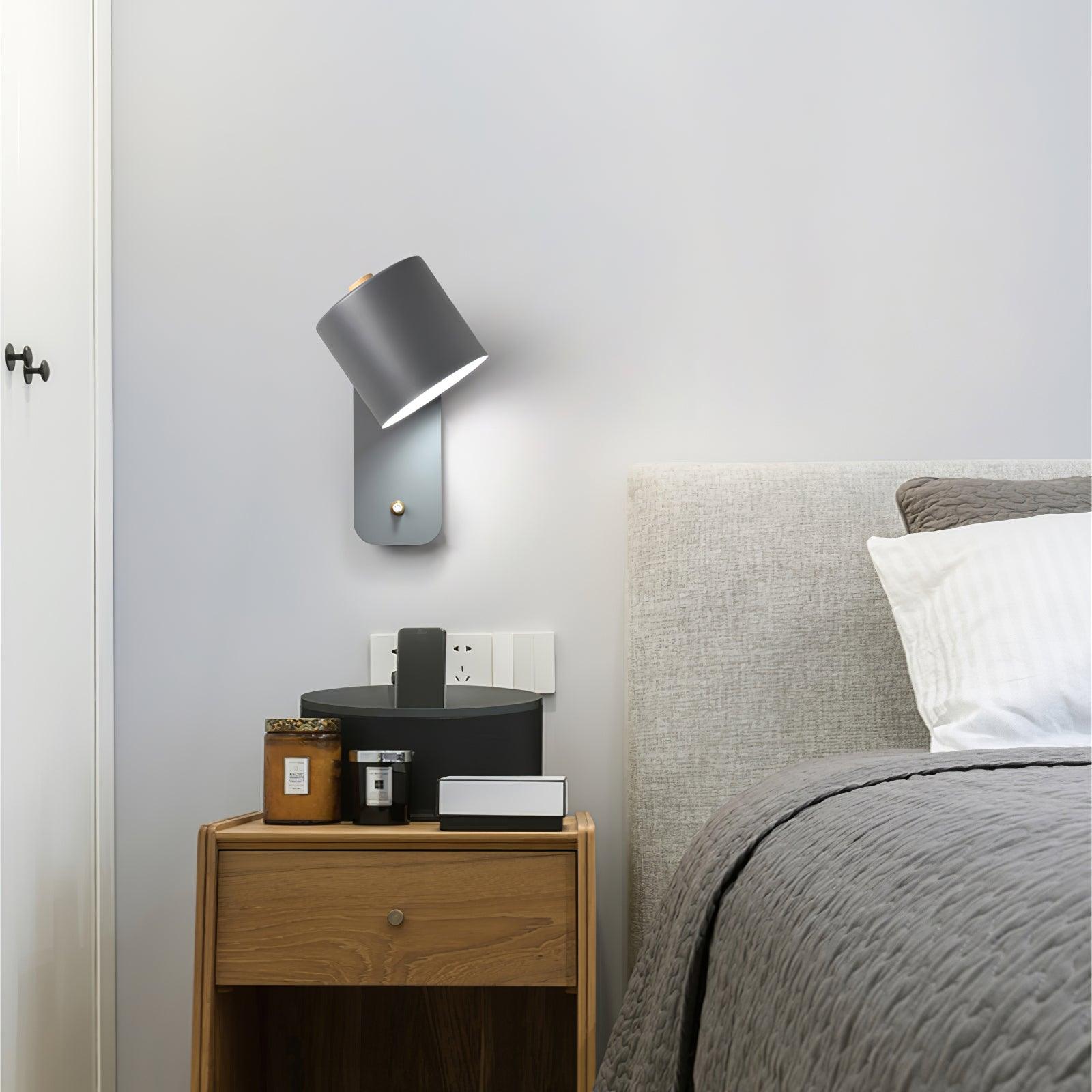 Rotatable Cylinder Wall Lamp Metal Wood 11.8 in Indoor Bedroom Living Room Lighting 350° Adjustable Minimalist Macaron Colors | Thomler