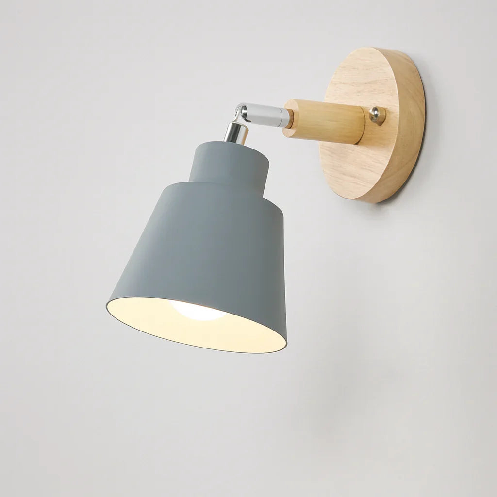 Wall Lamp Metal Wood E27 40W Grey Bedroom Reading Rotating Pull Switch Scandinavian Bedside Lighting | Thomler