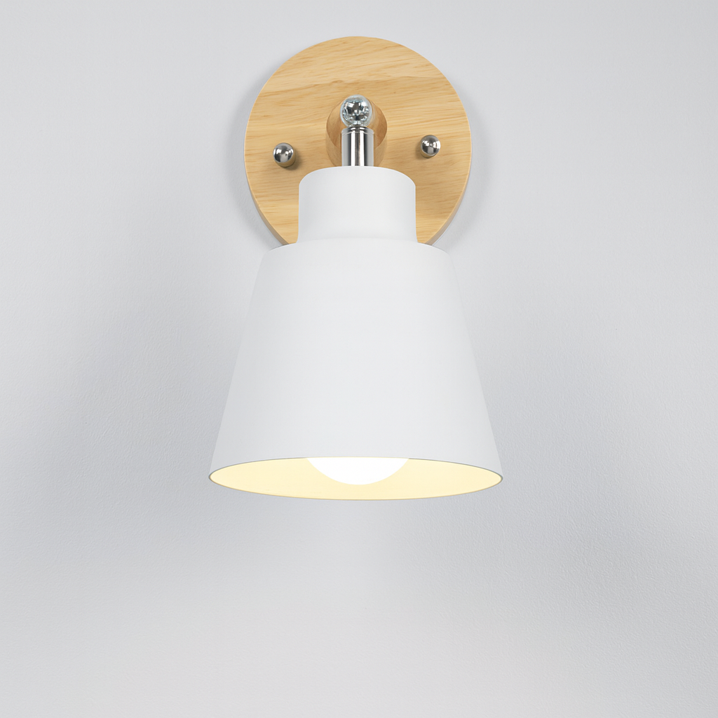 Wall Lamp Metal Wood E27 40W Grey Bedroom Reading Rotating Pull Switch Scandinavian Bedside Lighting | Thomler
