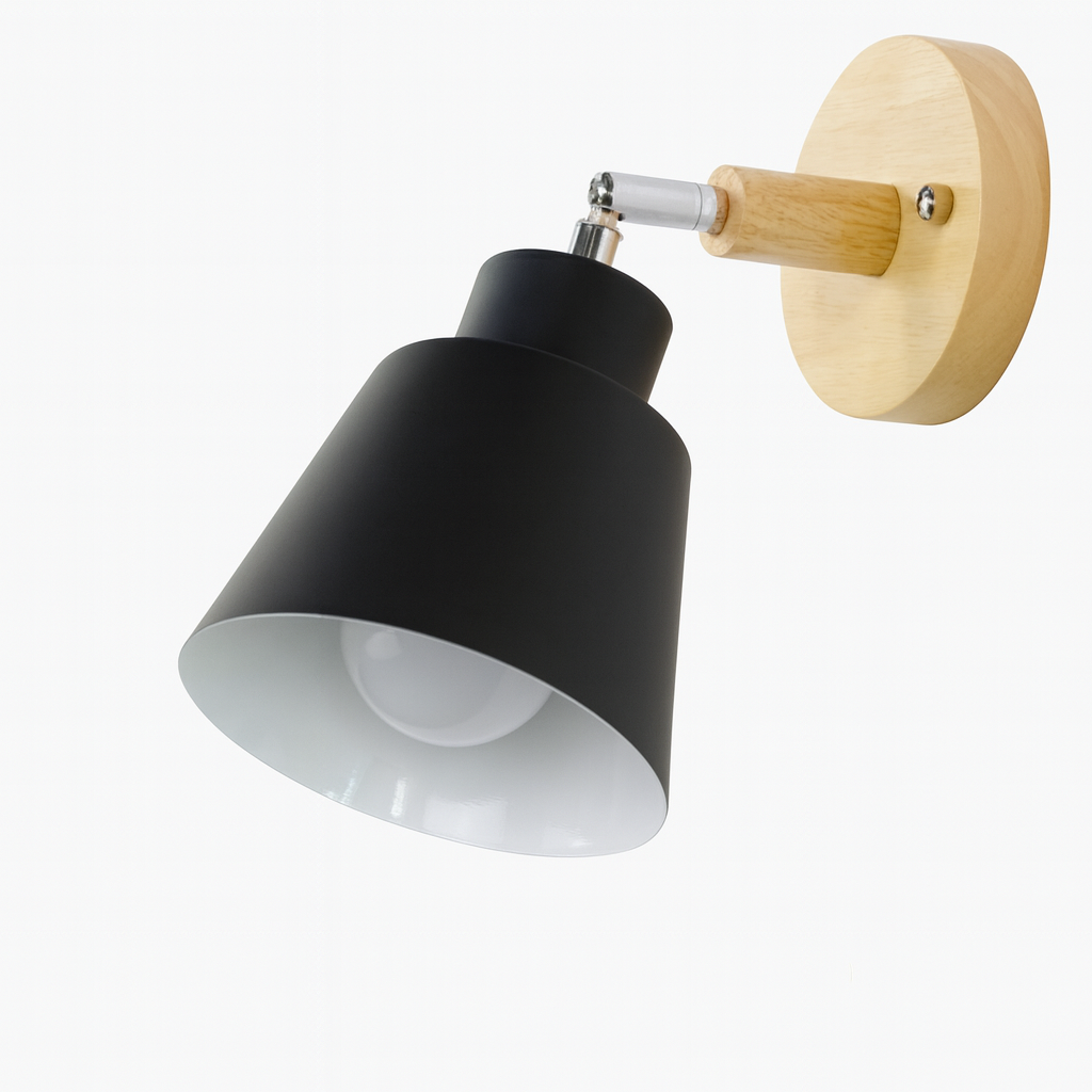 Wall Lamp Metal Wood E27 40W Grey Bedroom Reading Rotating Pull Switch Scandinavian Bedside Lighting | Thomler