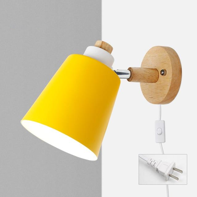 Wall Lamp Wood Metal 19.0 cm Yellow Reading Bedroom Scandinavian Swivel Bedside Plug In Accent Light | Thomler