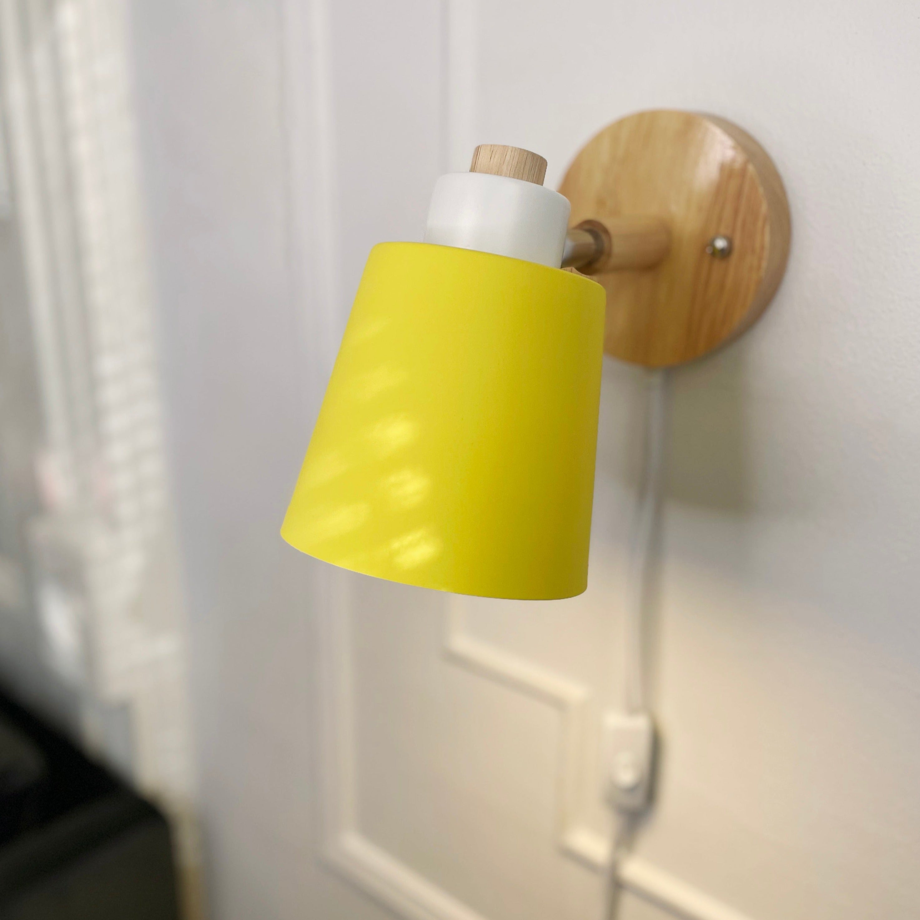 Wall Lamp Wood Metal 19.0 cm Yellow Reading Bedroom Scandinavian Swivel Bedside Plug In Accent Light | Thomler