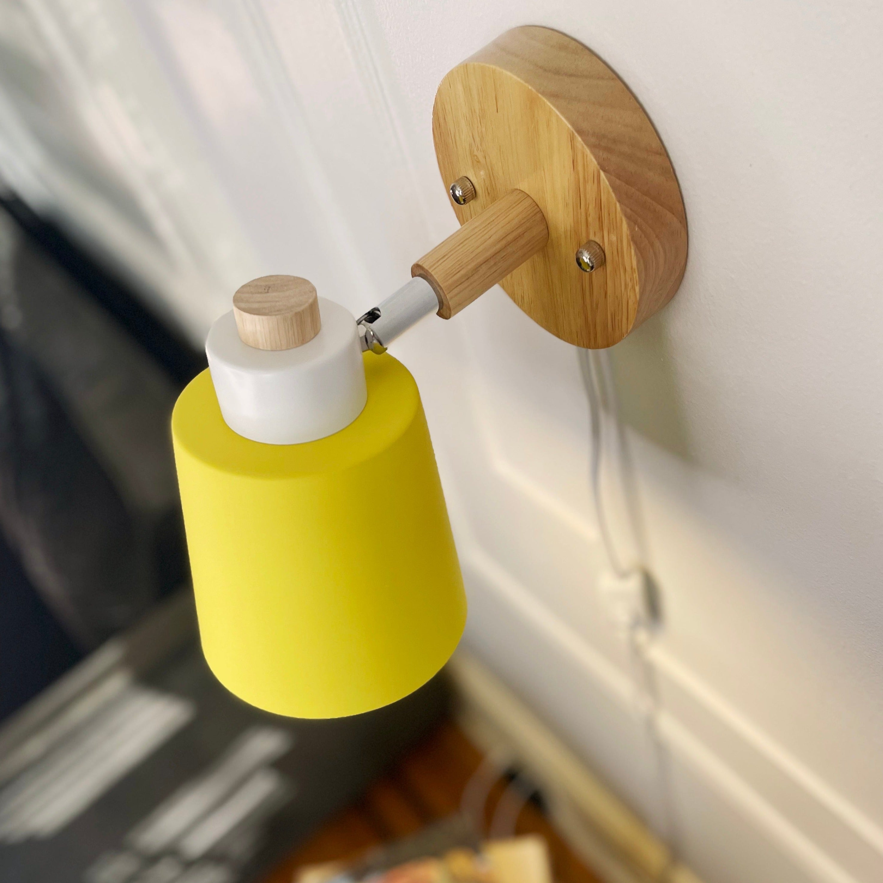 Wall Lamp Wood Metal 19.0 cm Yellow Reading Bedroom Scandinavian Swivel Bedside Plug In Accent Light | Thomler