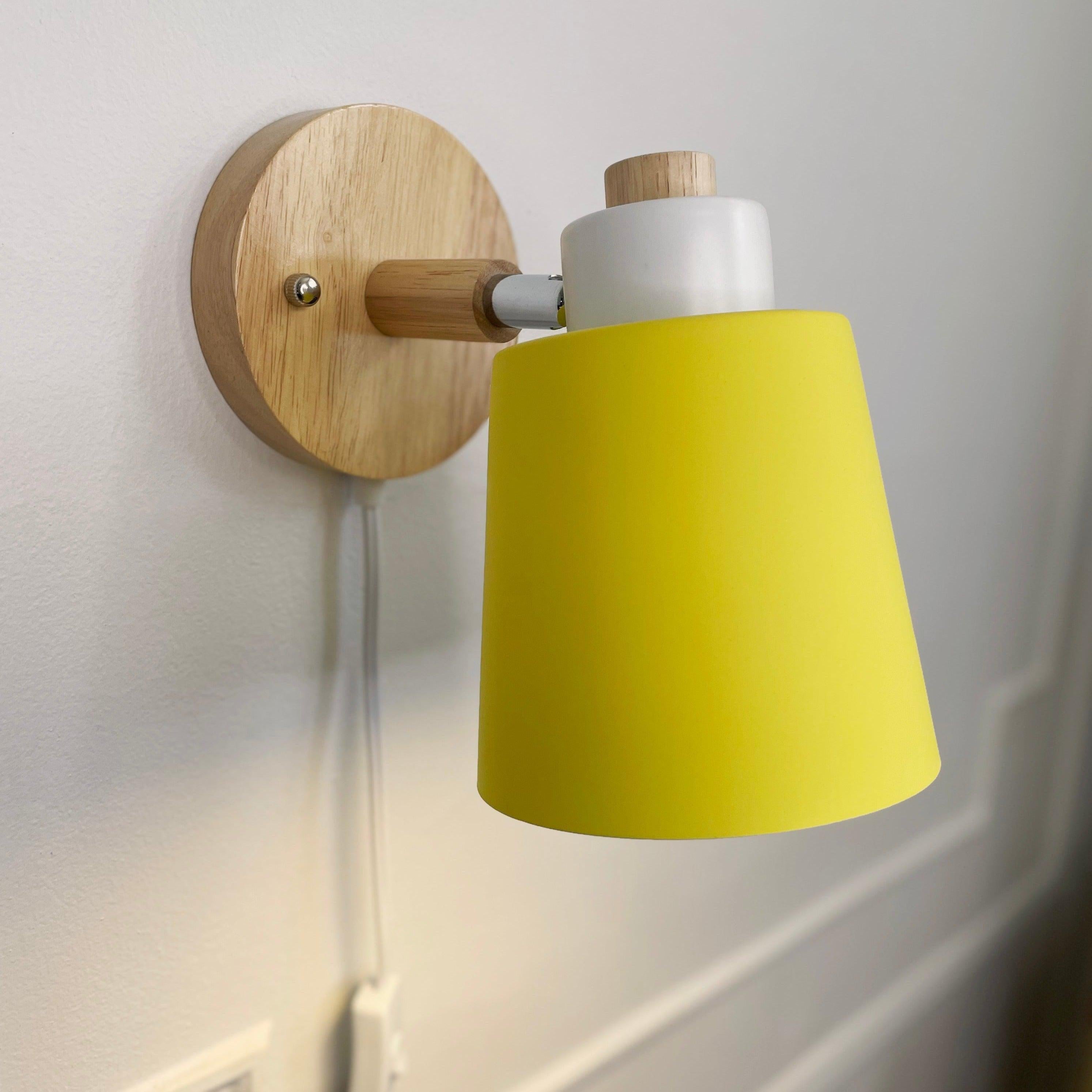 Wall Lamp Wood Metal 19.0 cm Yellow Reading Bedroom Scandinavian Swivel Bedside Plug In Accent Light | Thomler