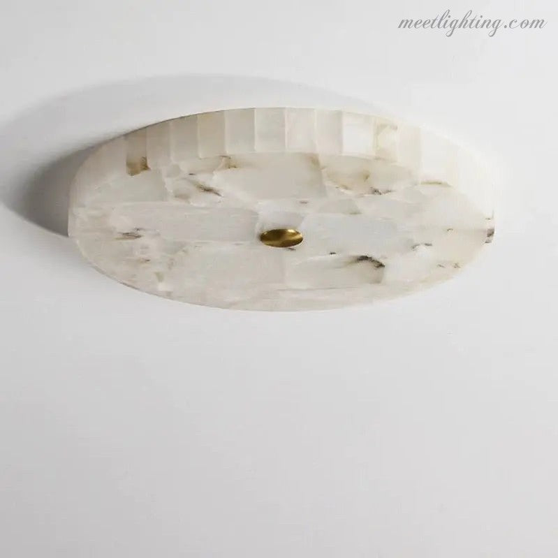 Alabaster Flush Mount Ceiling Light – Natural Stone Fixture for Living Room, Bedroom & Hallway – Round LED Fixture in Brass, Black or Chrome | Thomler