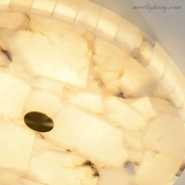 Alabaster Flush Mount Ceiling Light – Natural Stone Fixture for Living Room, Bedroom & Hallway – Round LED Fixture in Brass, Black or Chrome | Thomler